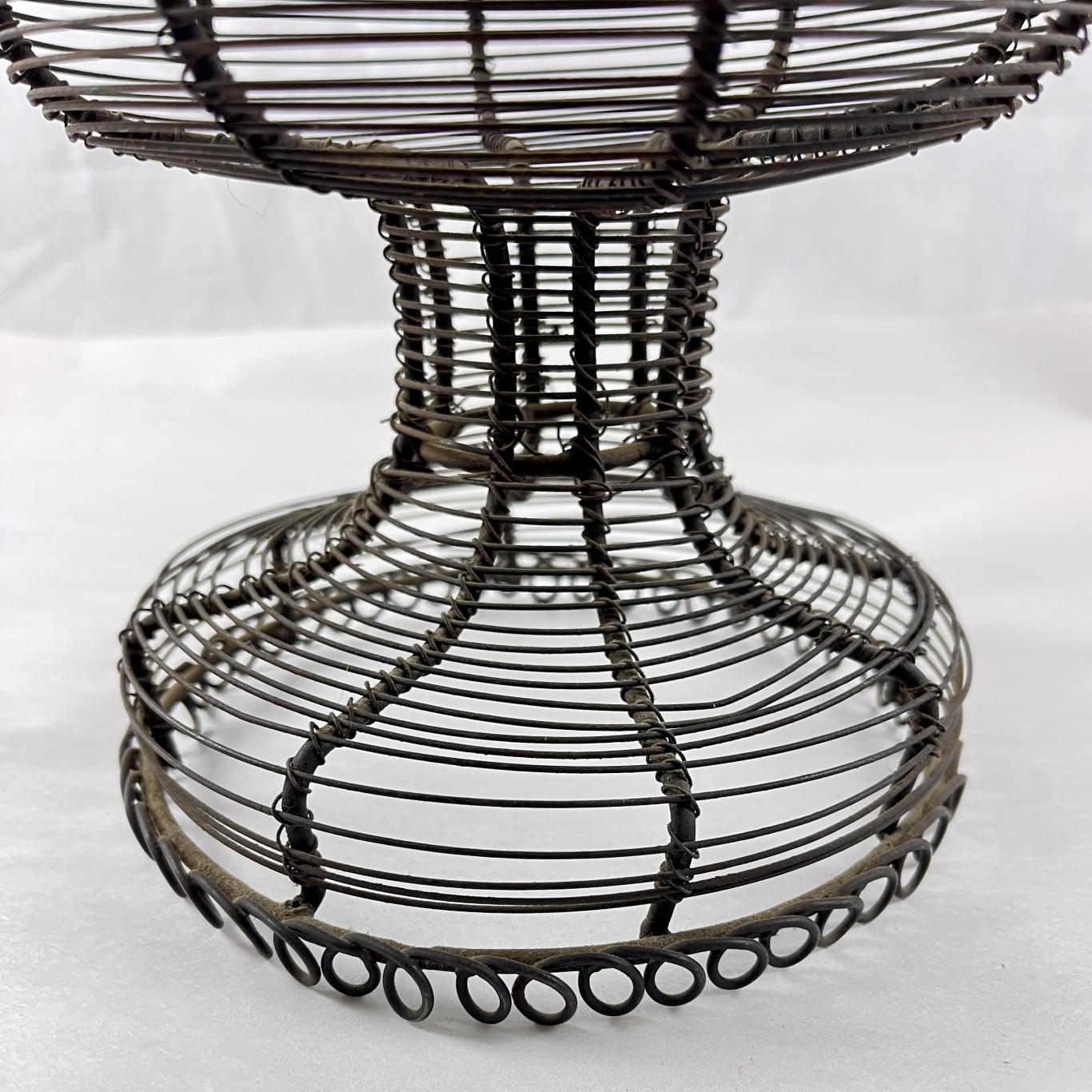 Antique French Pedestal Urn Hand Made Black Twisted Wire Basket 