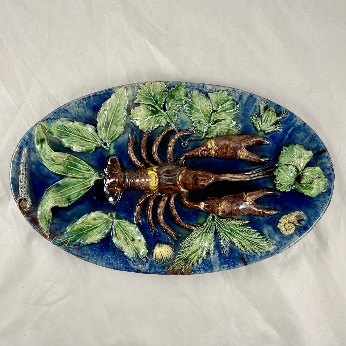 French François Maurice Palissy Majolica Lobster Plaque – Black