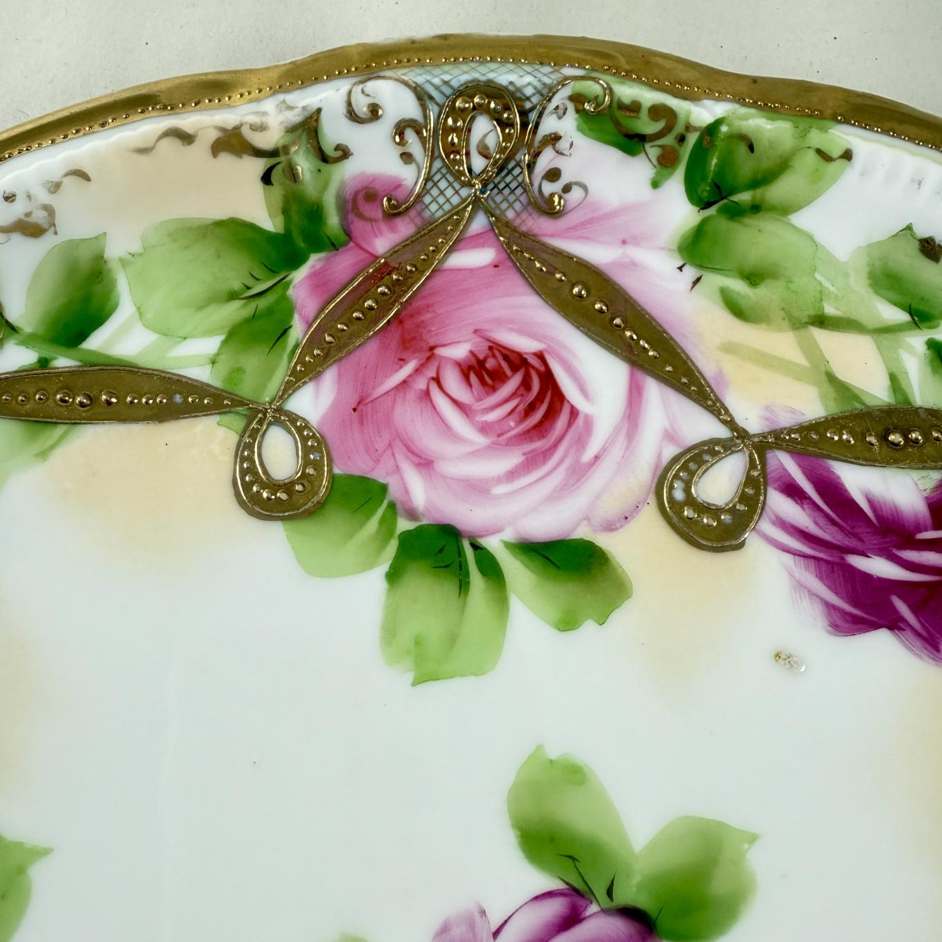 Nippon, Hand-Painted Porcelain Rose Moriage Large Plate – Black