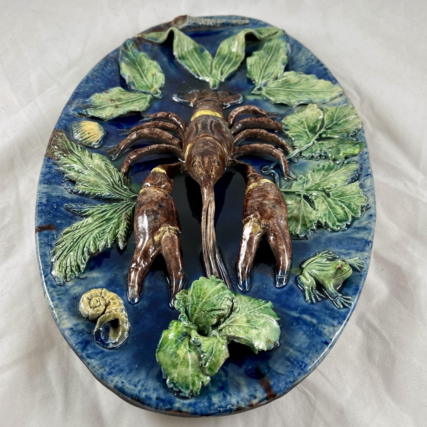French François Maurice Palissy Majolica Lobster Plaque – Black