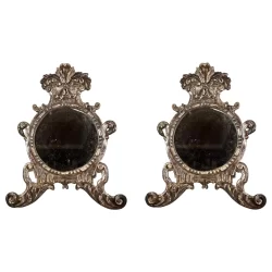 Italian Silver-Gilt Crested Baroque Mirrors, 19th C. - a pair