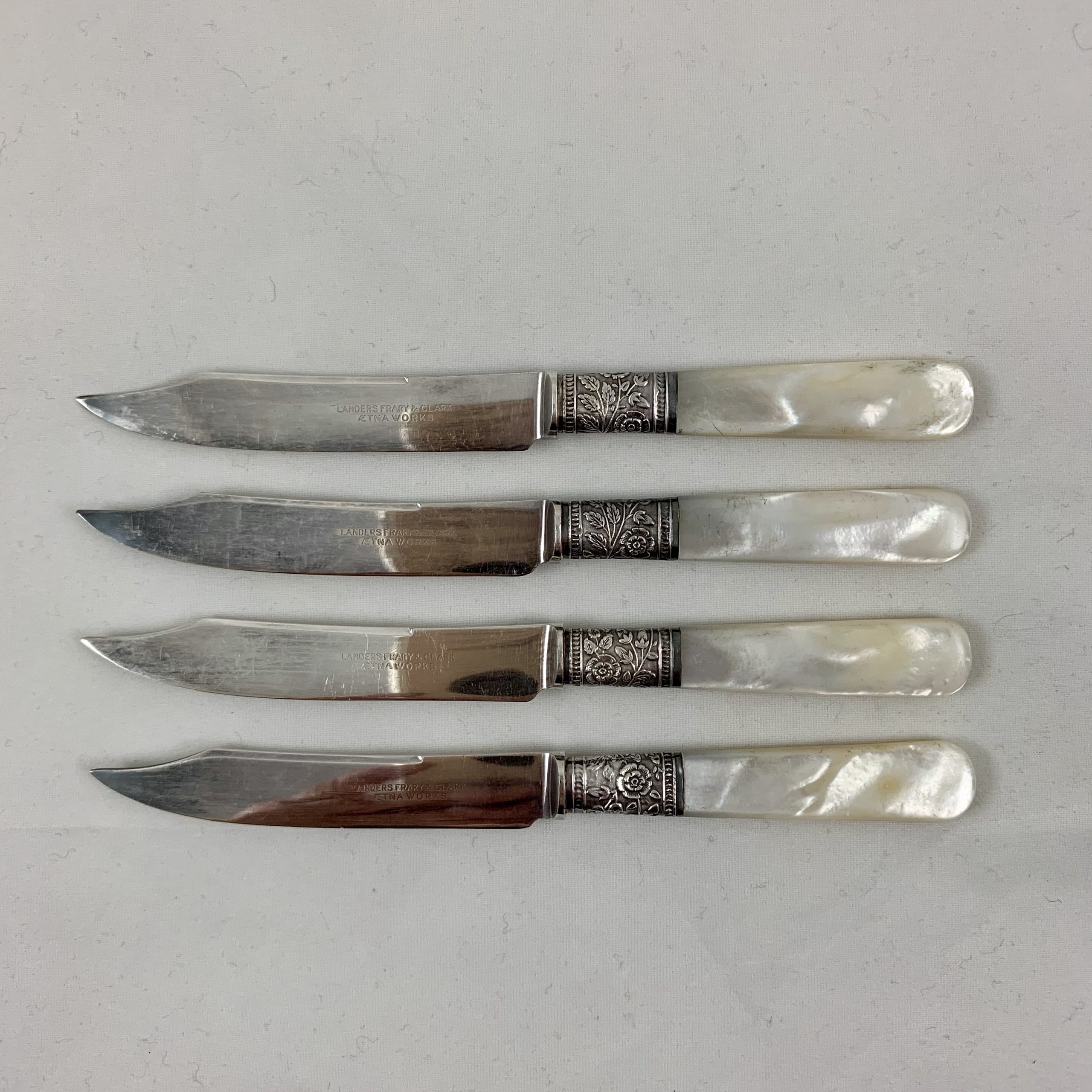 Elegant Antique French 10pc Fruit Knife Set, Mother of Pearl with