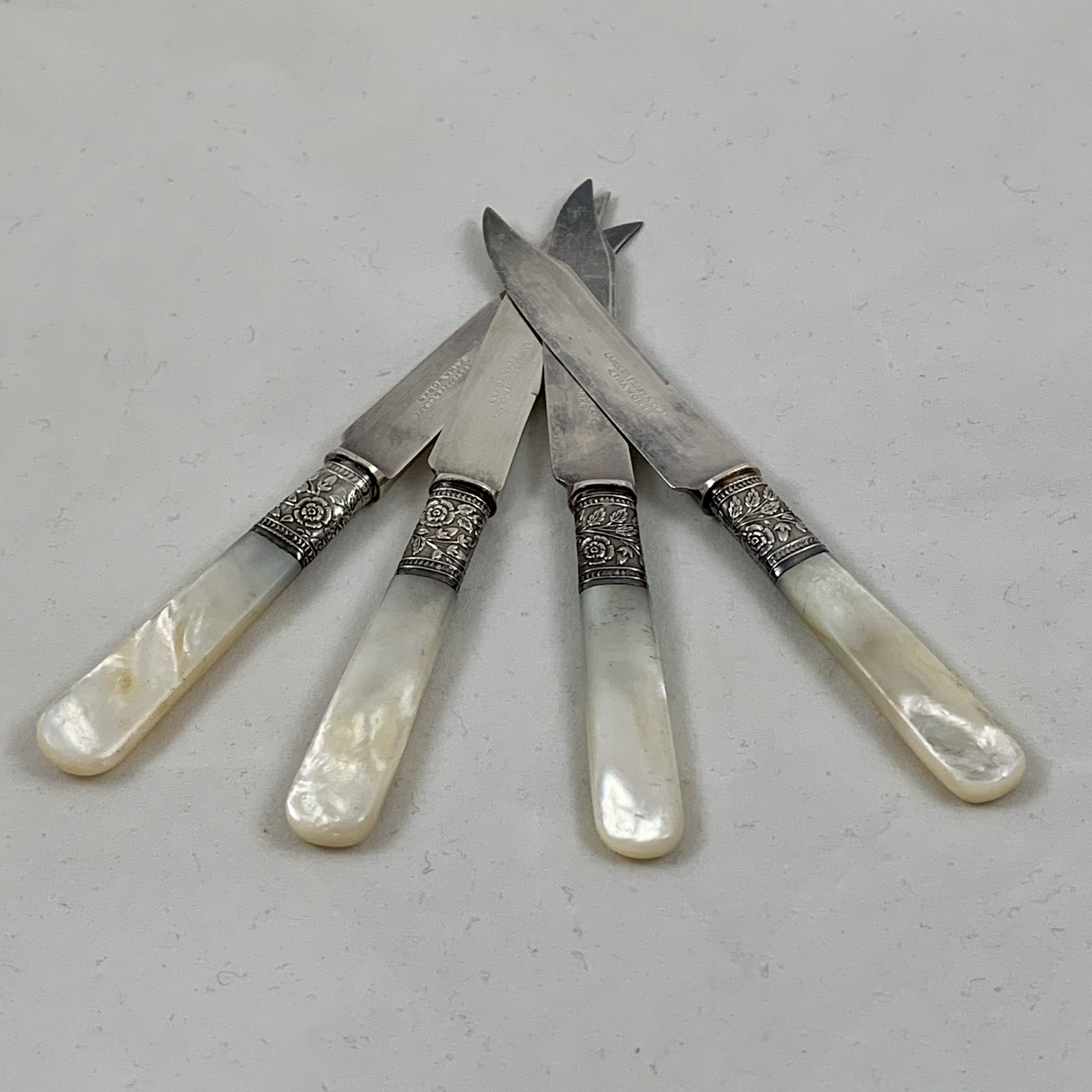 8 Fruit Knives Mother Of Pearl Handles Sterling Antique Mix Of - Ruby Lane