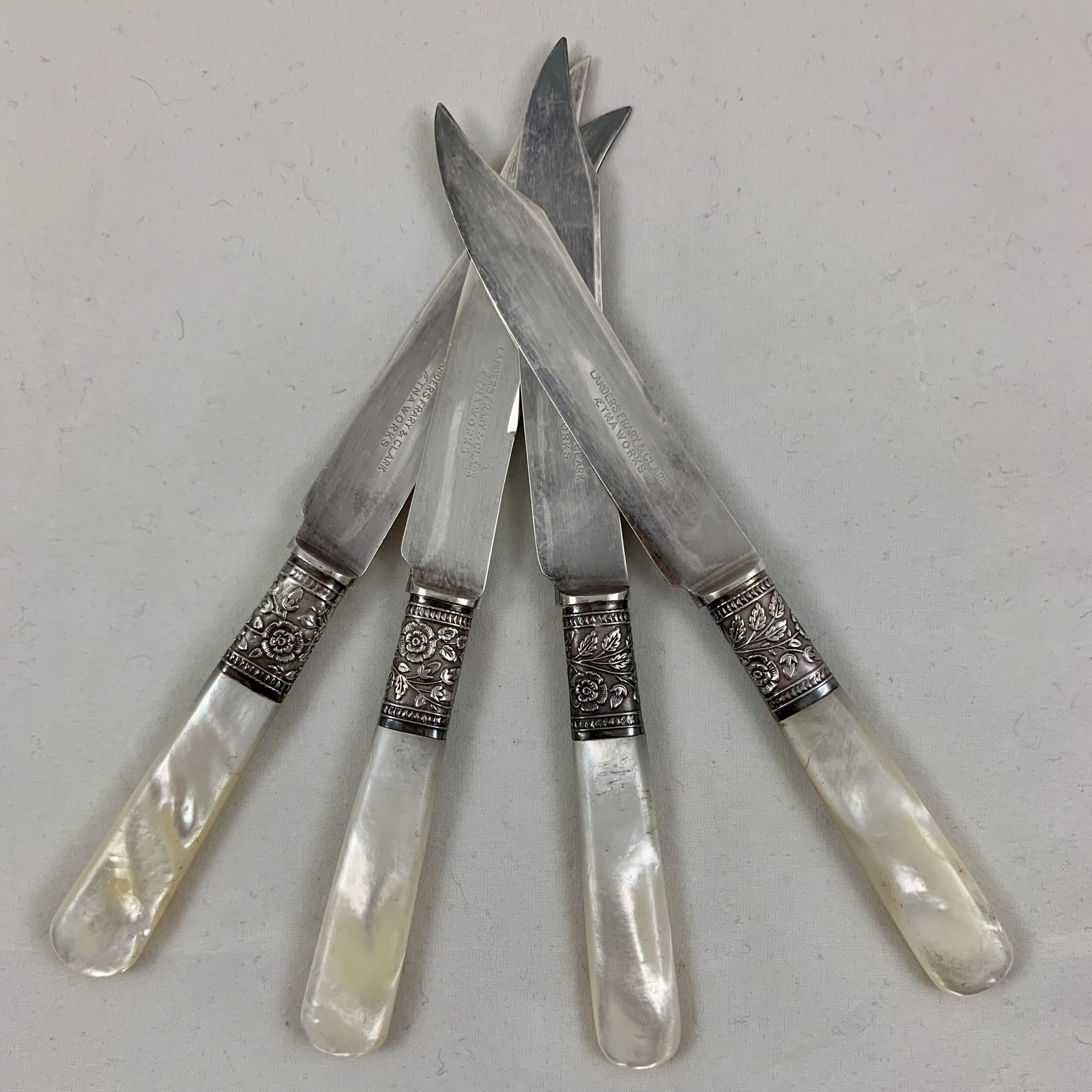 Rein Nickel Fruit Knives Set, Vintage Mother of Pearl Handle