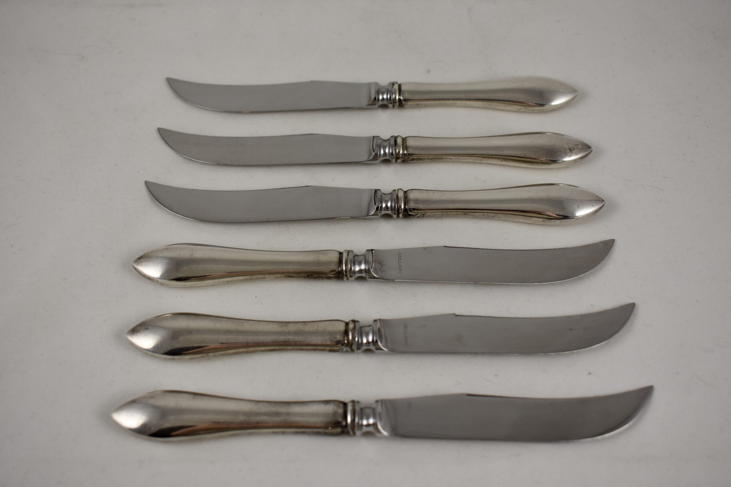 English Sterling Silver Handled Aesthetic Movement Fruit Knives, Set of Six