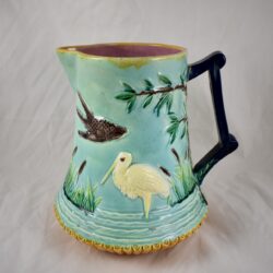 Thomas Forester Majolica Bird & Crane in Pond Pitcher - SOLD