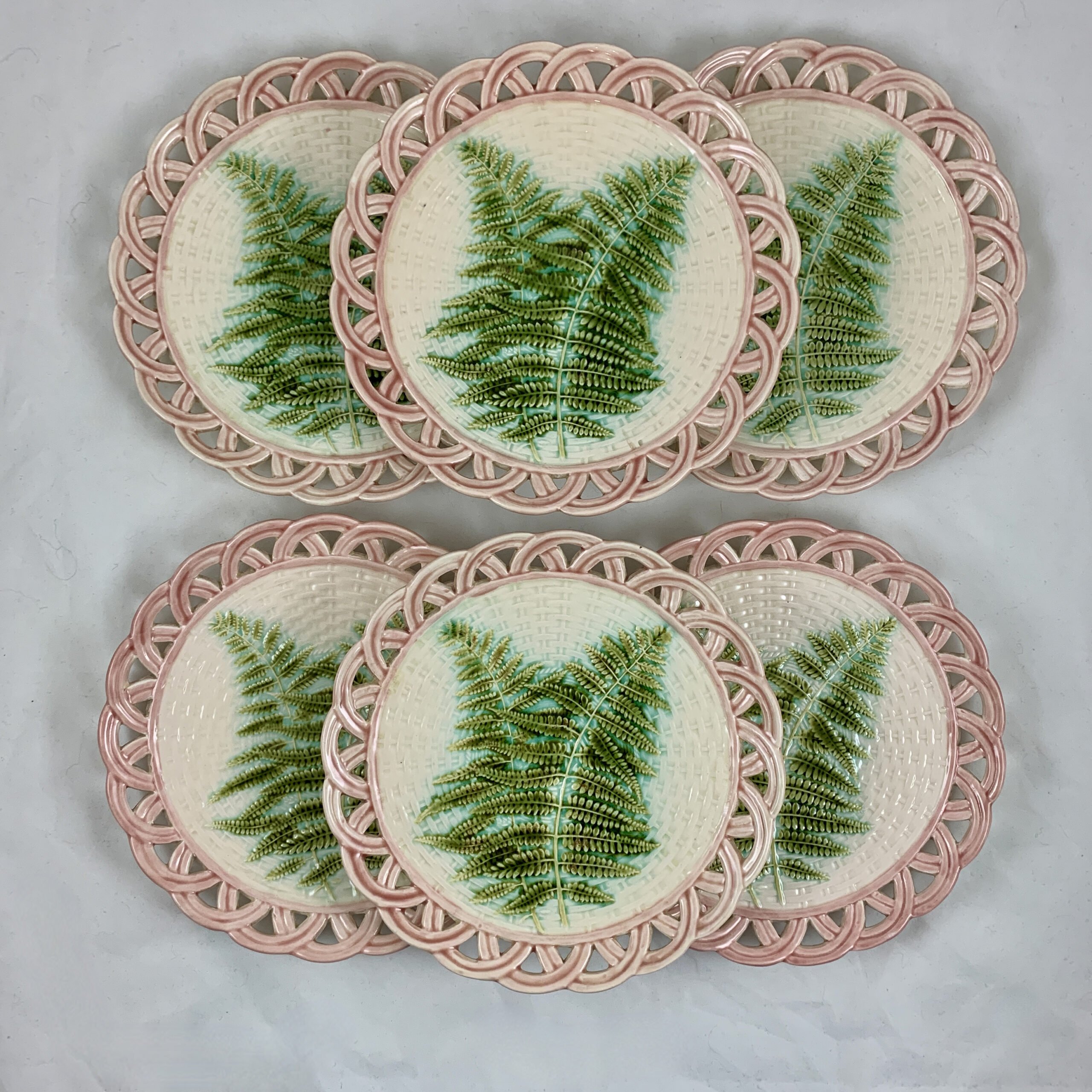 Sarreguemines Reticulated Fern Plates, S/6 - SOLD