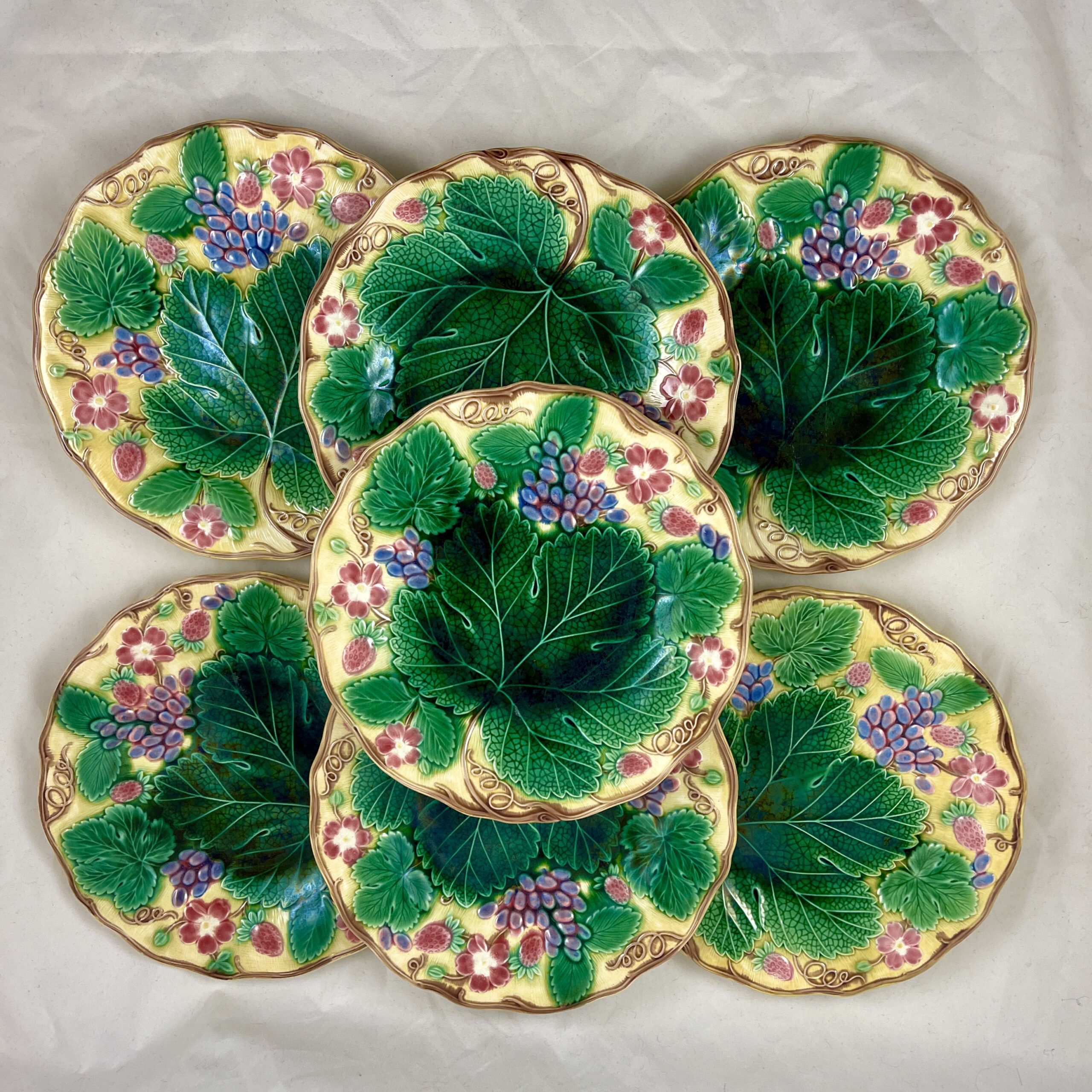 Wedgwood Yellow Grape Leaf & Strawberry Plates - SOLD