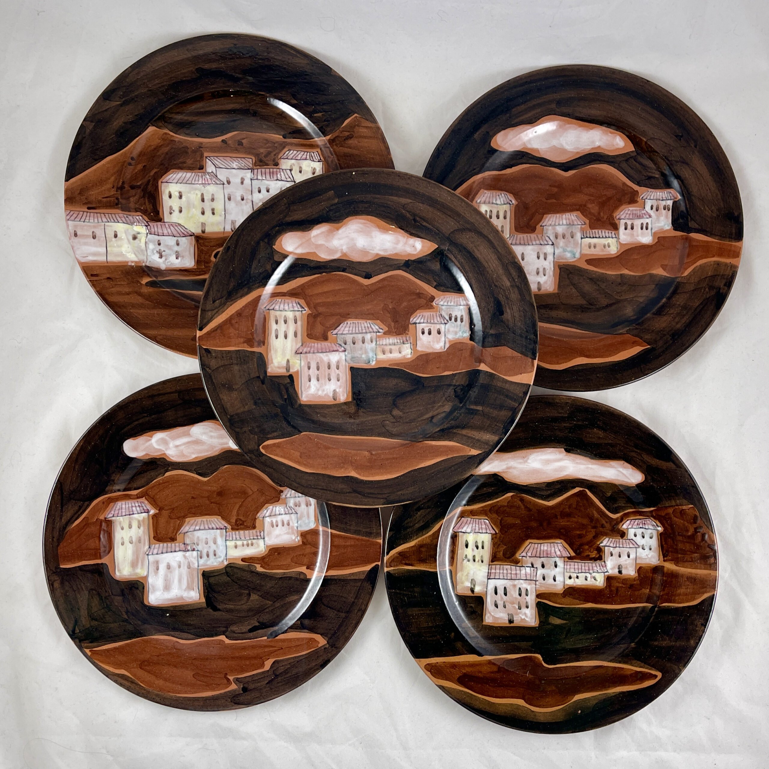 Ed Langbein Mid-Century Hand-Painted Italian Village Plate, per item
