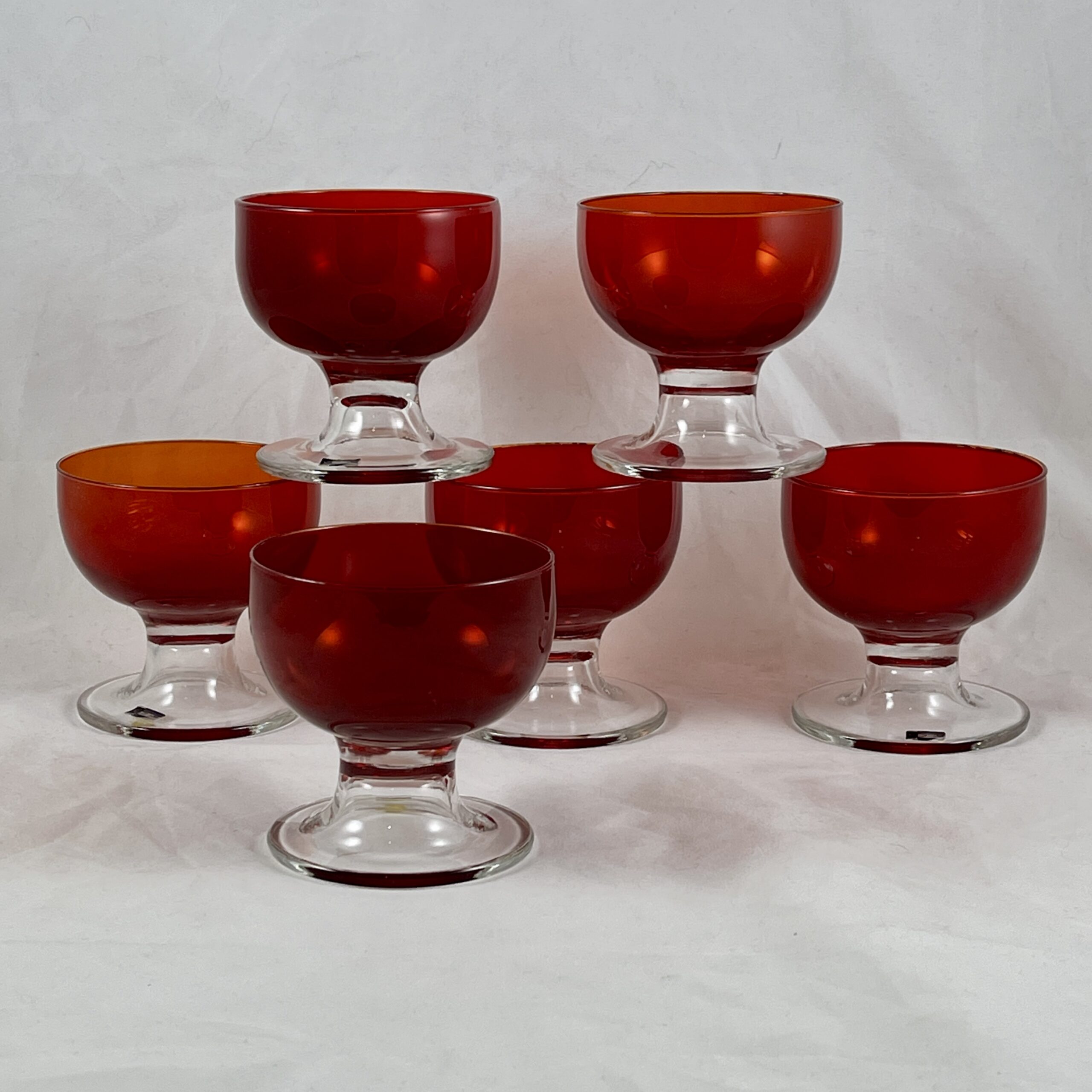 Mid-Century Murano Ruby Red Coupes, S/6