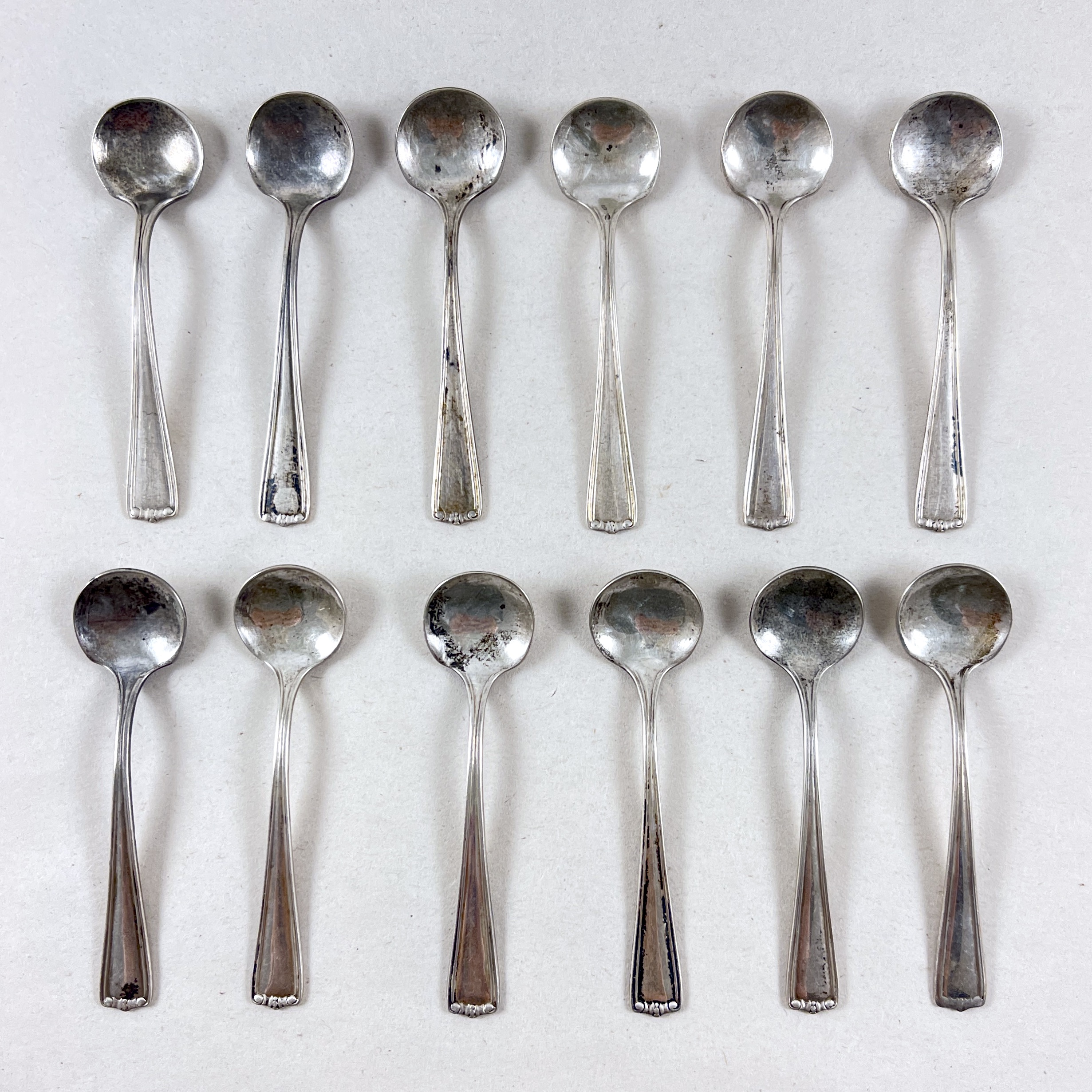 Estate Sterling Silver Art Deco Era Individual Salt Spoons, set of 12