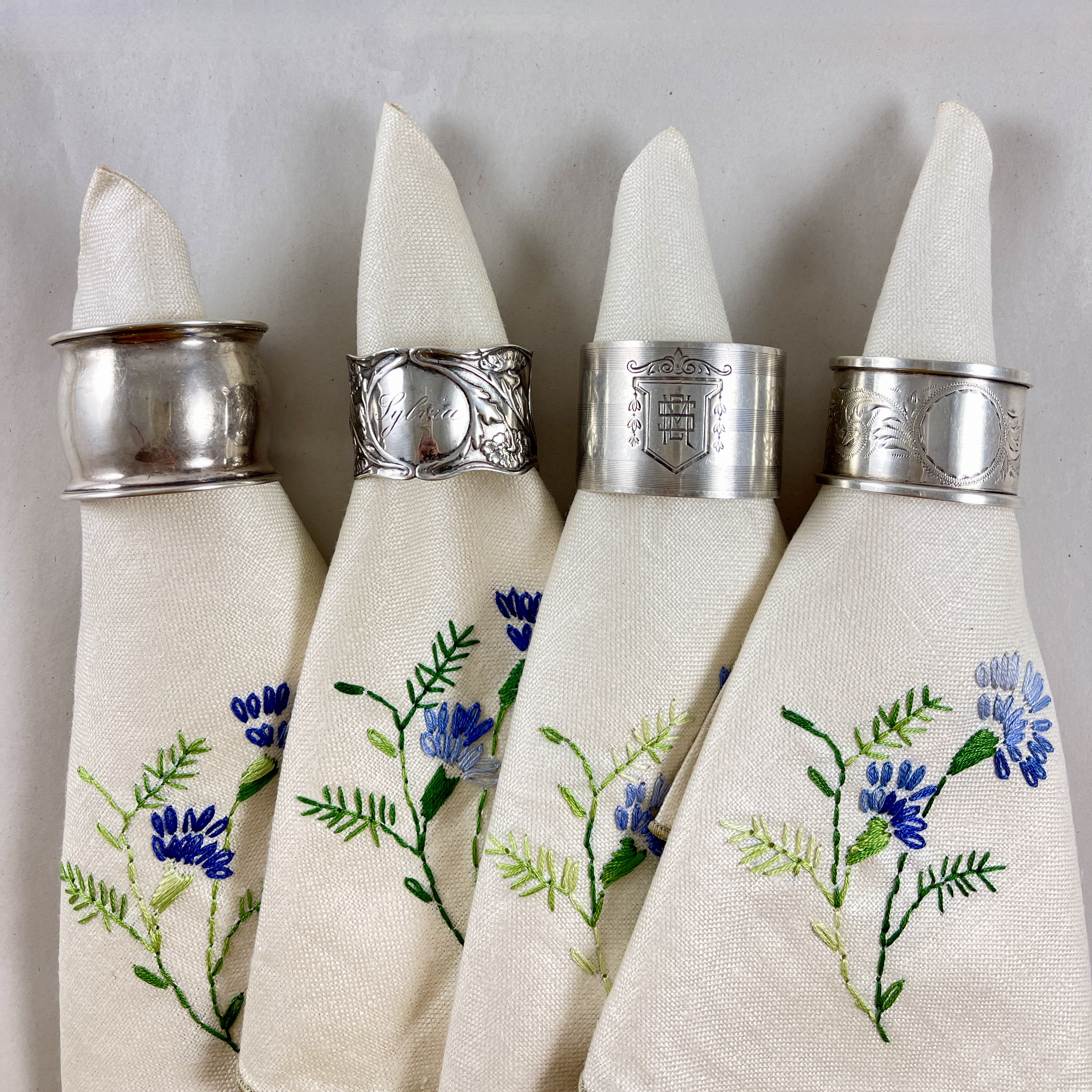 Estate Sterling Silver Napkin Rings, mixed set of four