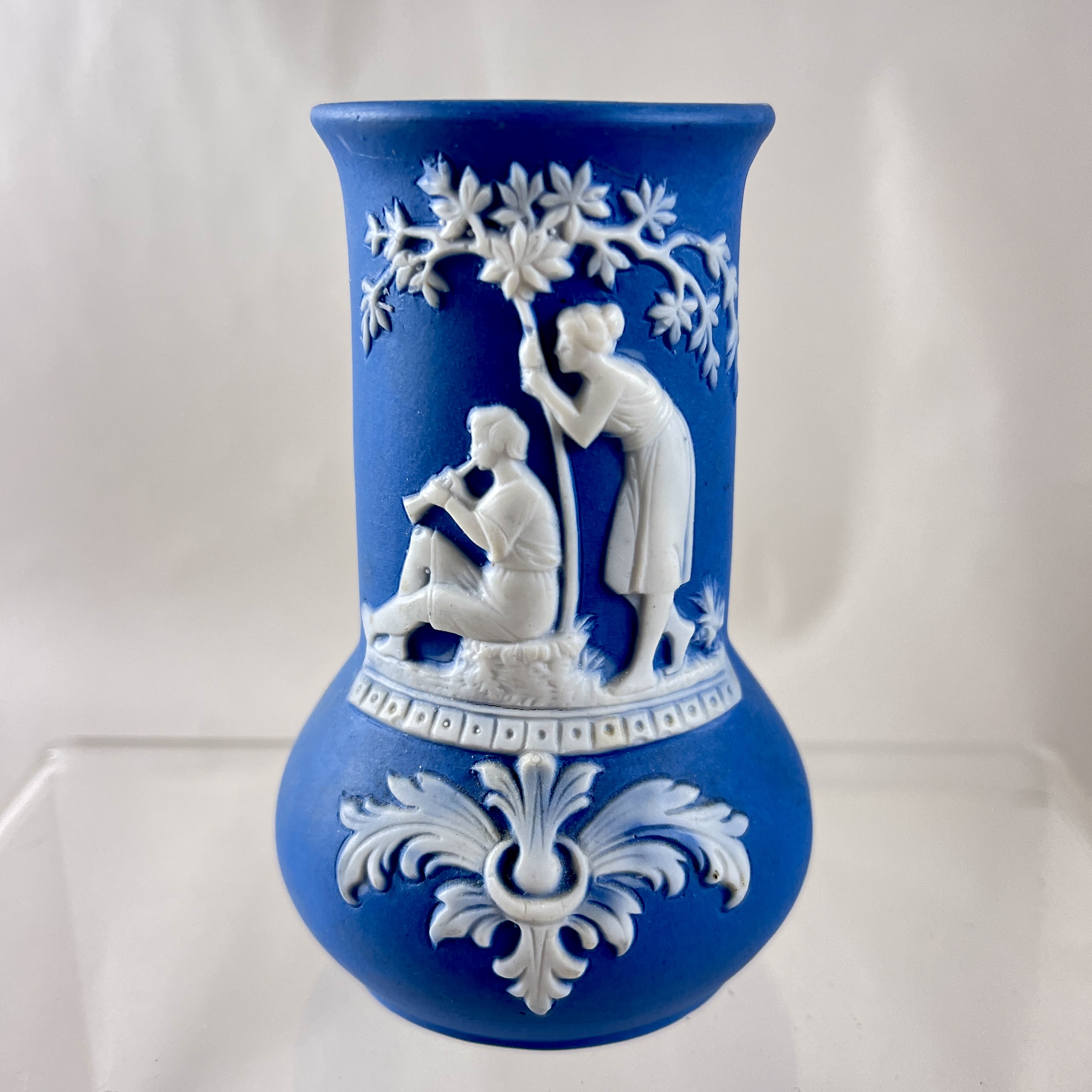German Jasperware Courting Couple Bud Vase