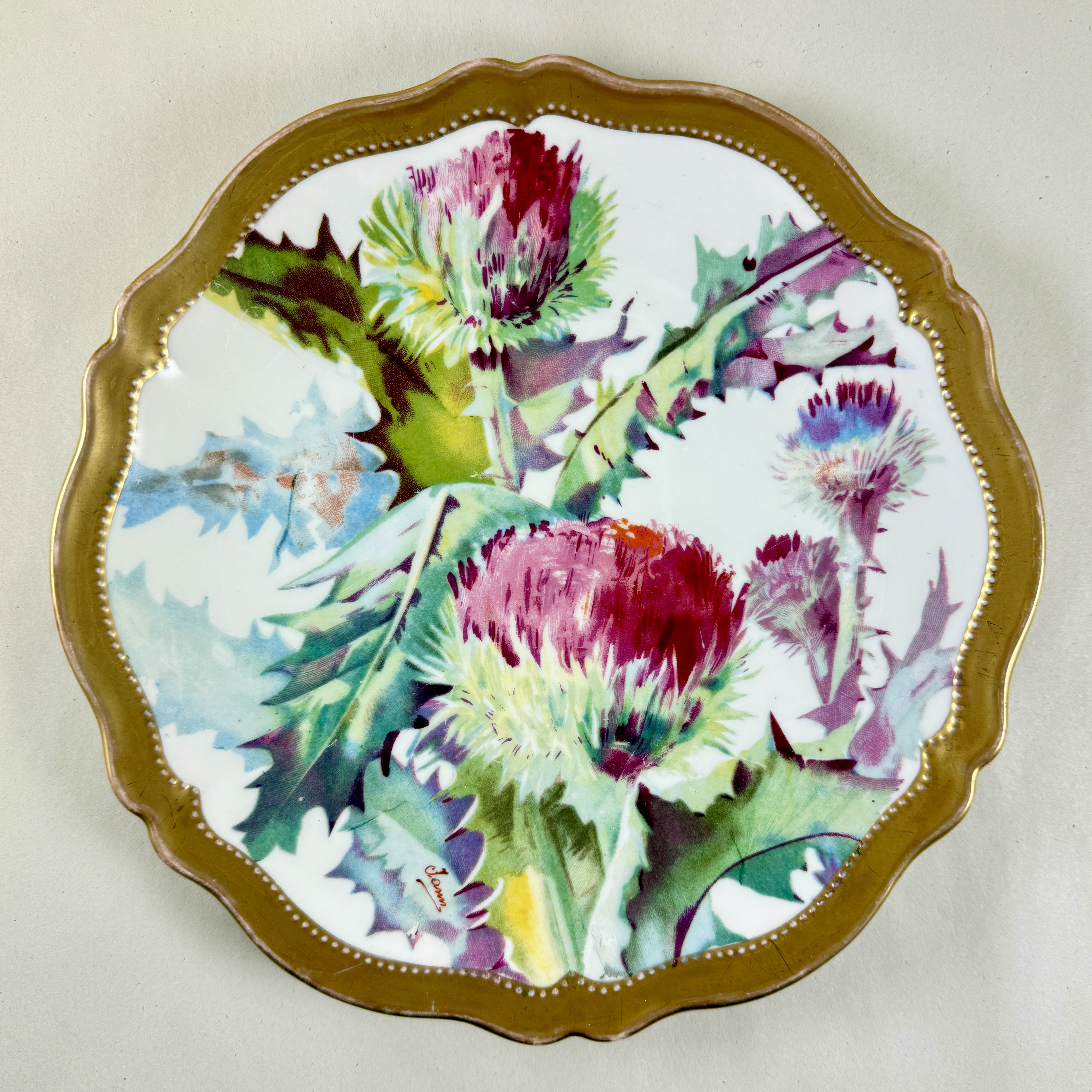 Royal Austria Porcelain Hand Painted Thistle Wall Plate, signed