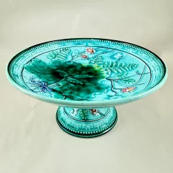 German Majolica Fern Leaf Greek Key Footed Comport