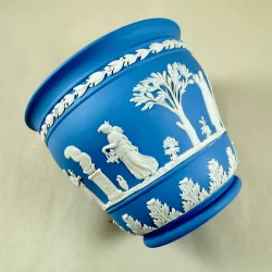 1970s Wedgwood Blue Jasperware Cache Pot