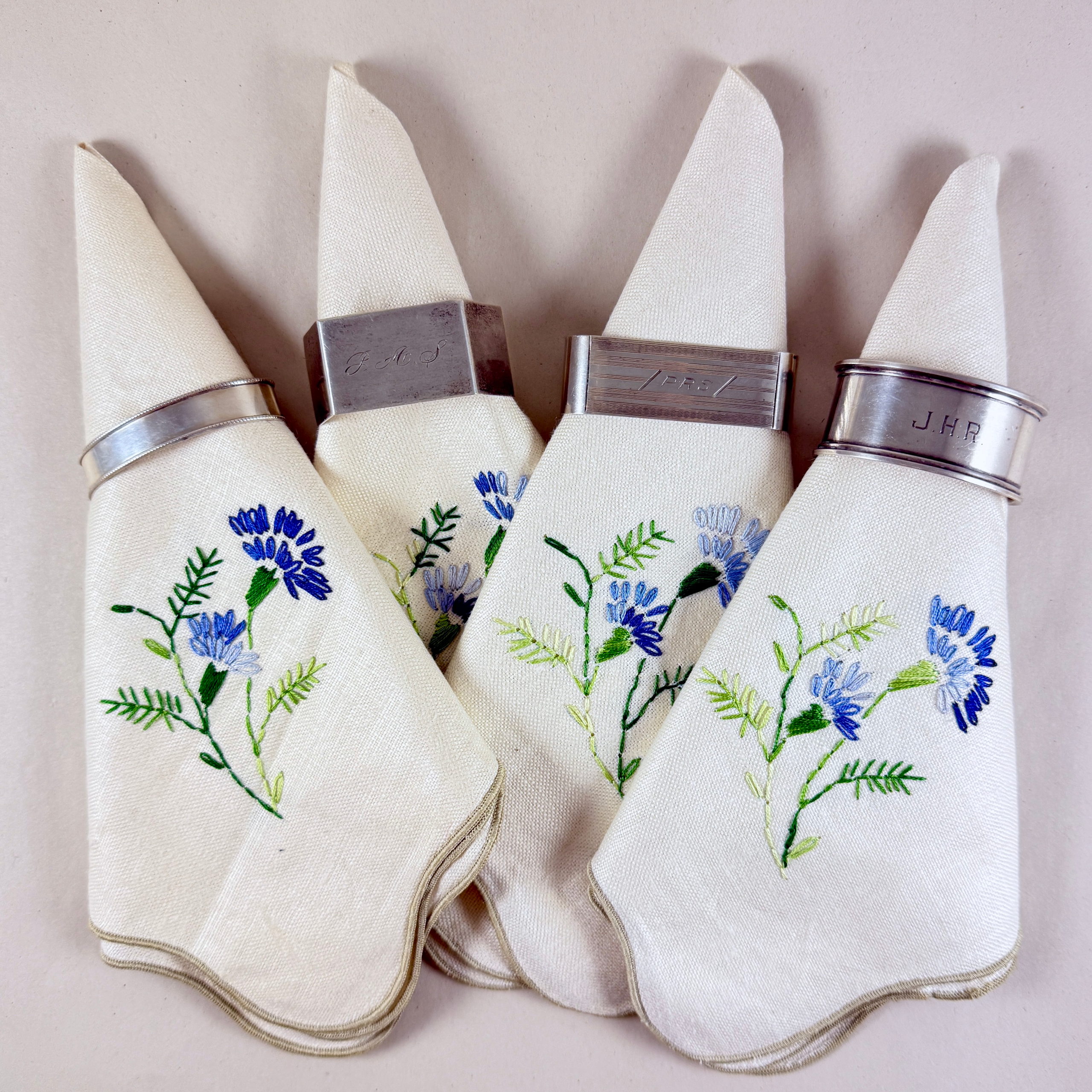 Estate Sterling Silver Napkin Rings, mixed set of four