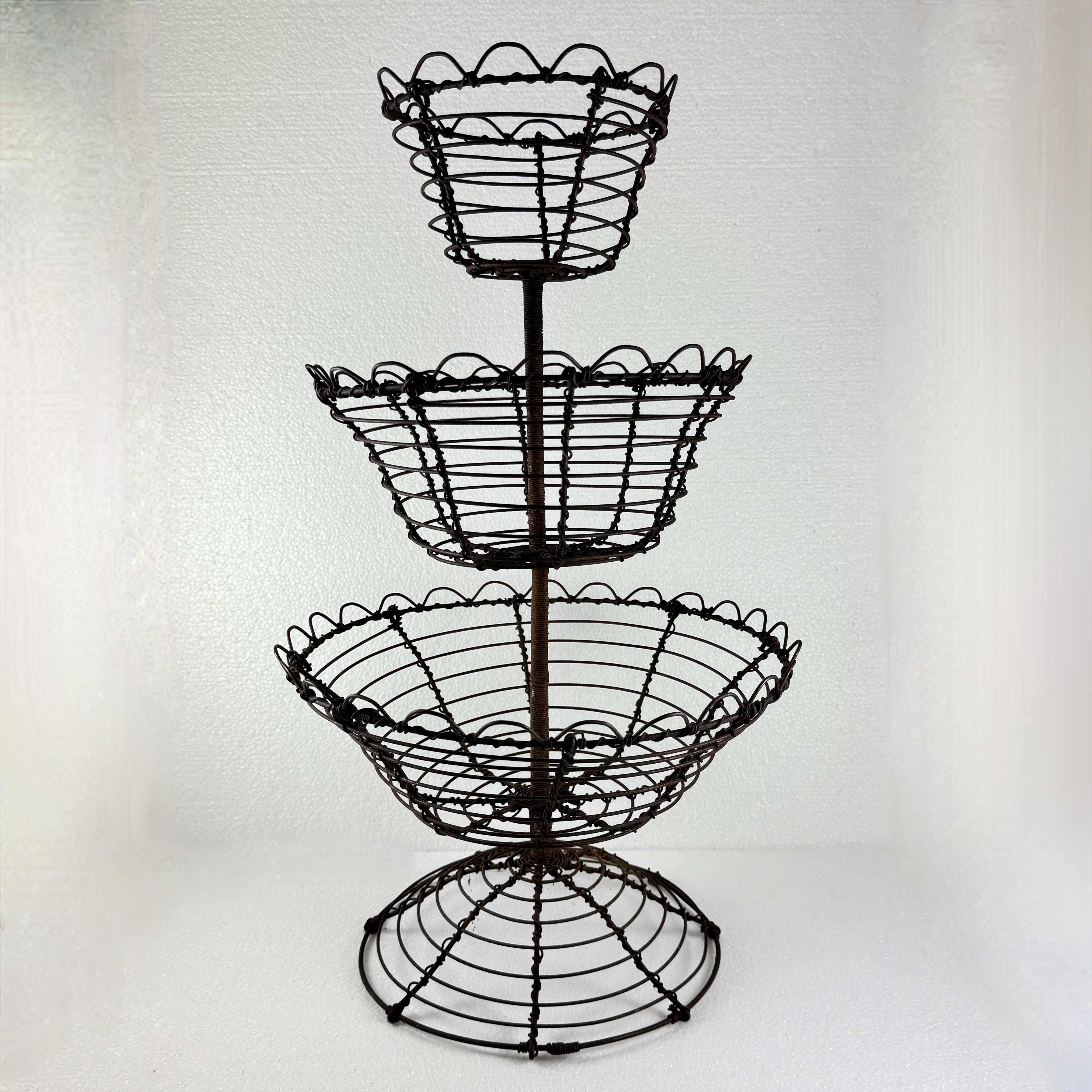Antique French Triple Tier Handmade Twisted Wire Kitchen Basket
