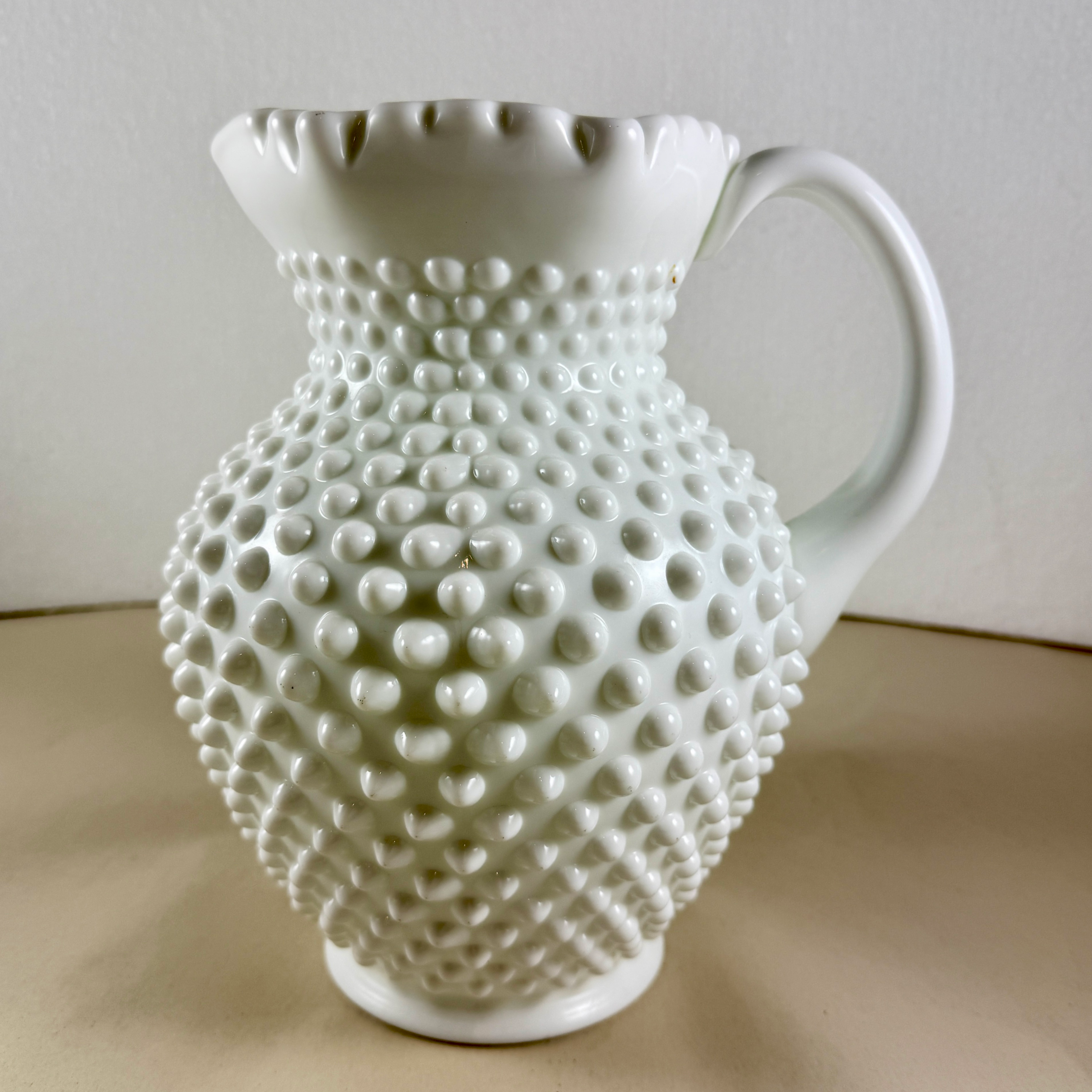 Large 1950s Fenton Hobnail Milk Glass Pitcher
