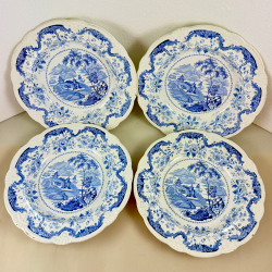 Davenport Blue & White transfer Ware Soup Plates, set of four