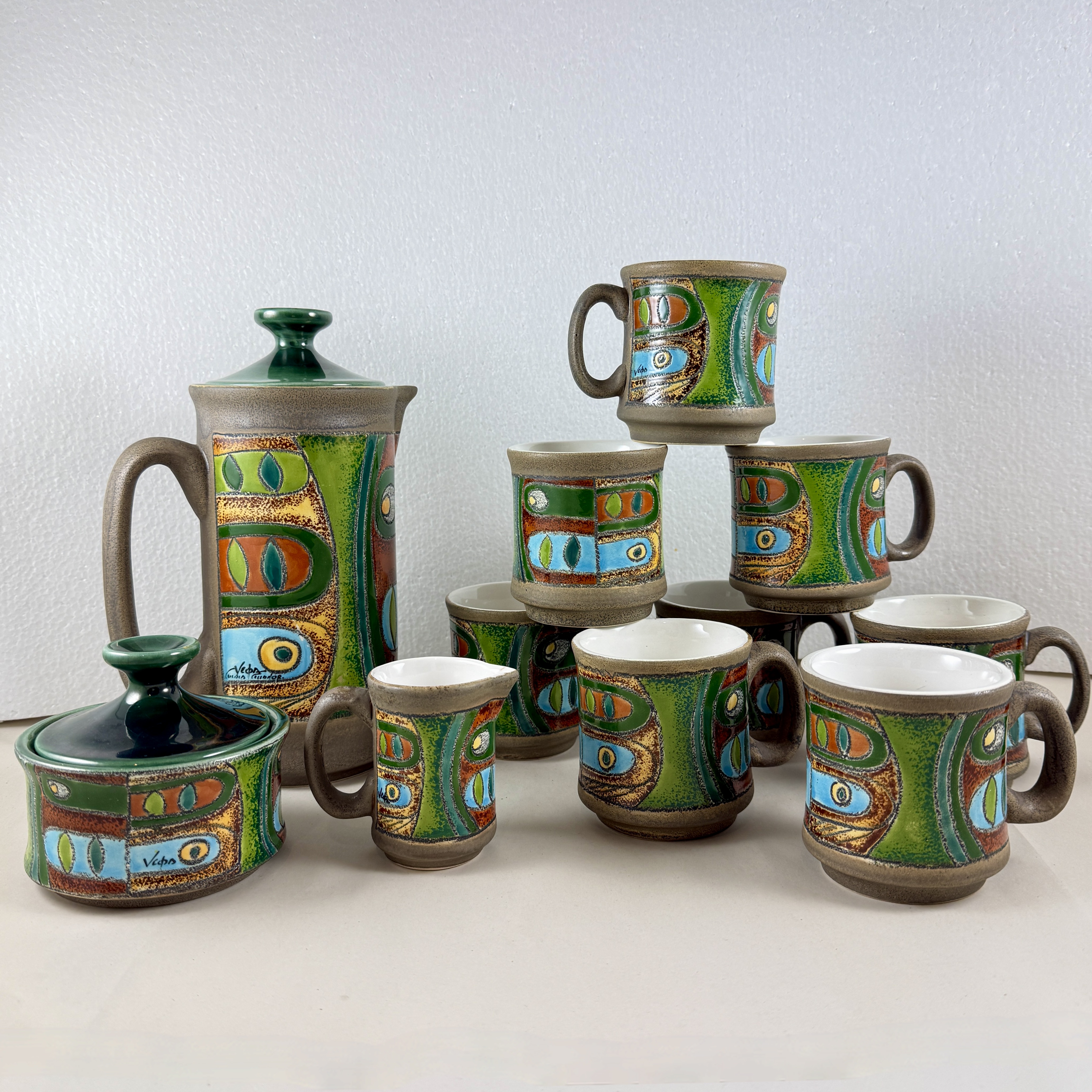 Eduardo Vega Pottery Coffee Service Set, Ecuador 1970s
