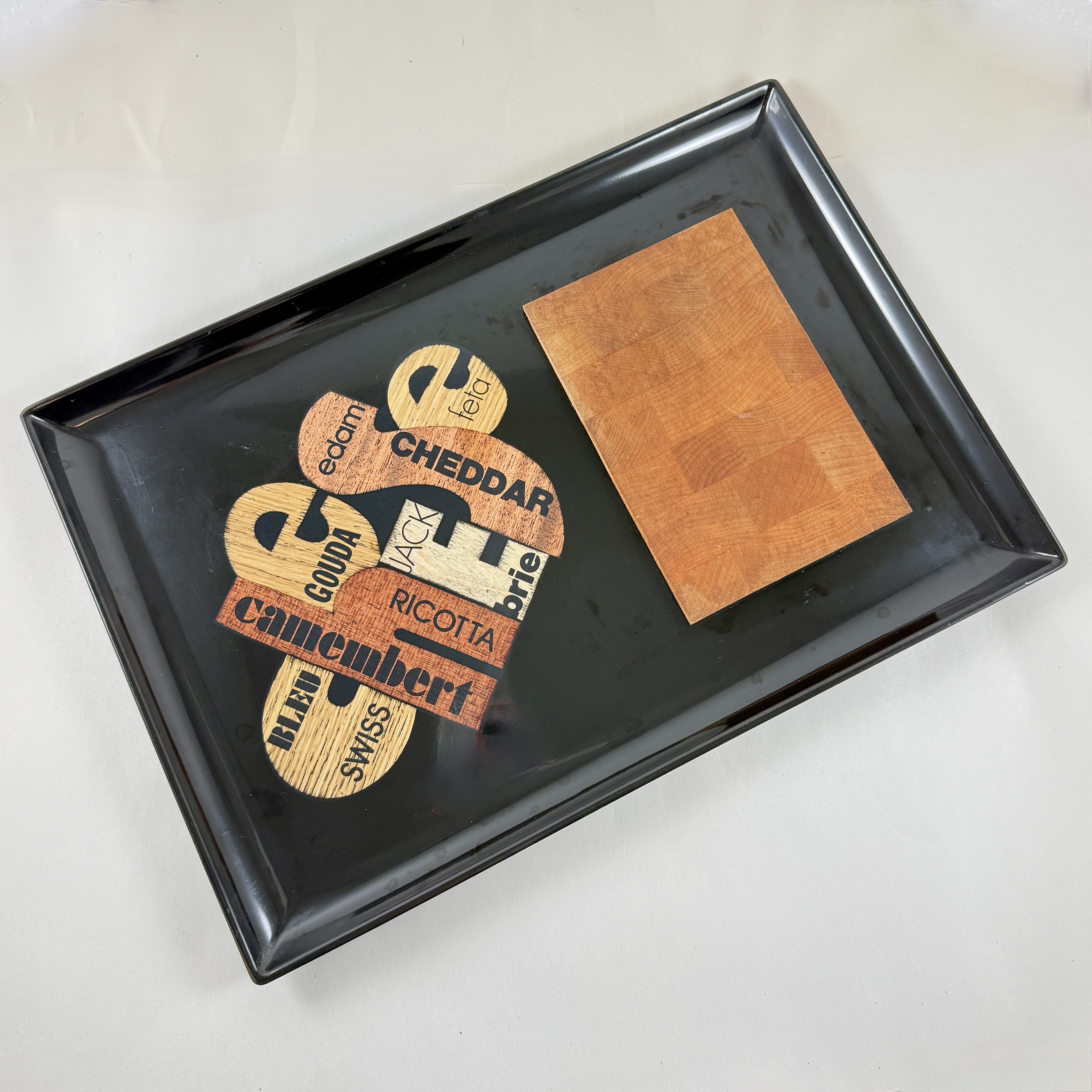 Mid-Century Couroc Cheese Board Wood Inlay Phenolic Resin Tray