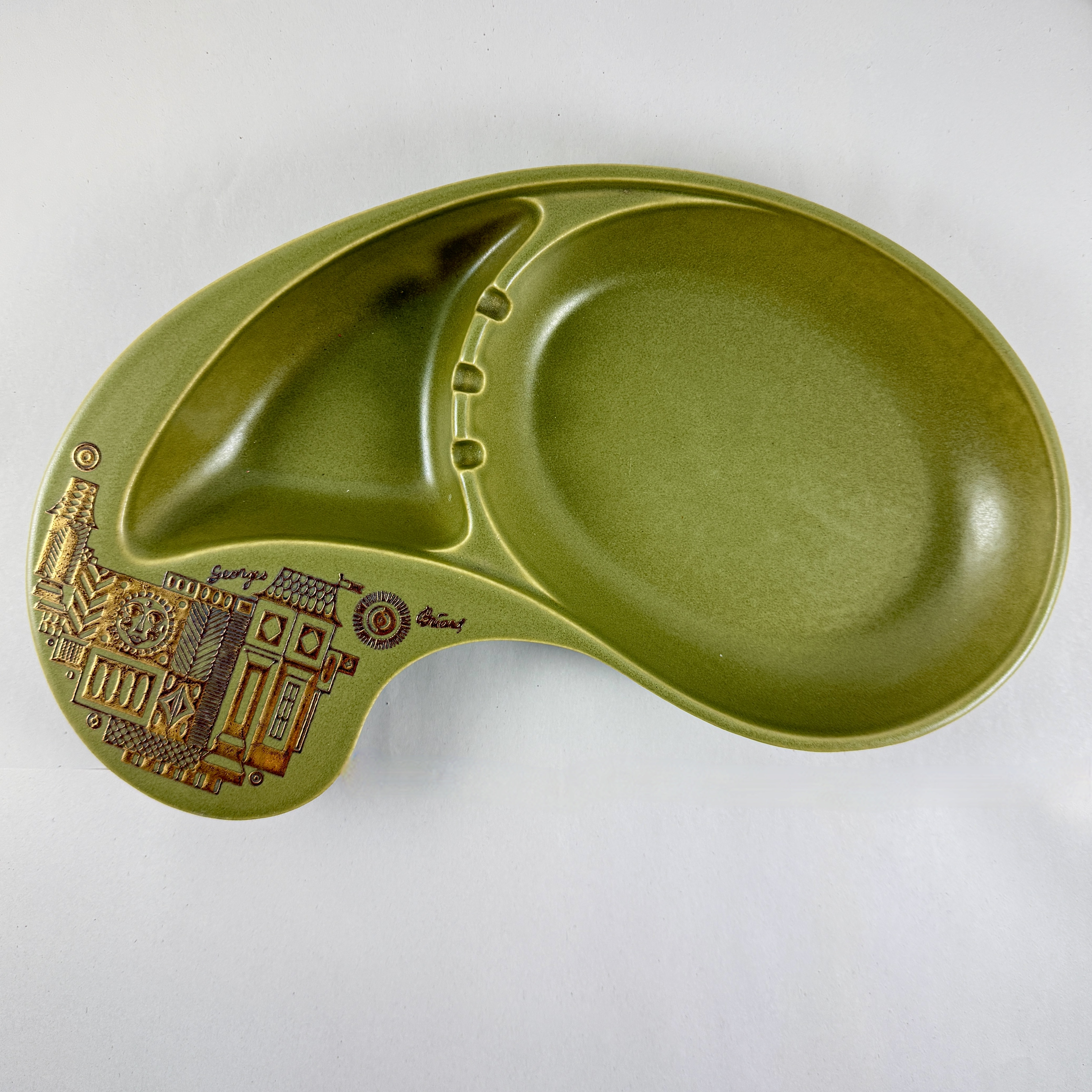hyalyn Porcelain Green Bisque Briard Ashtray, 1960s