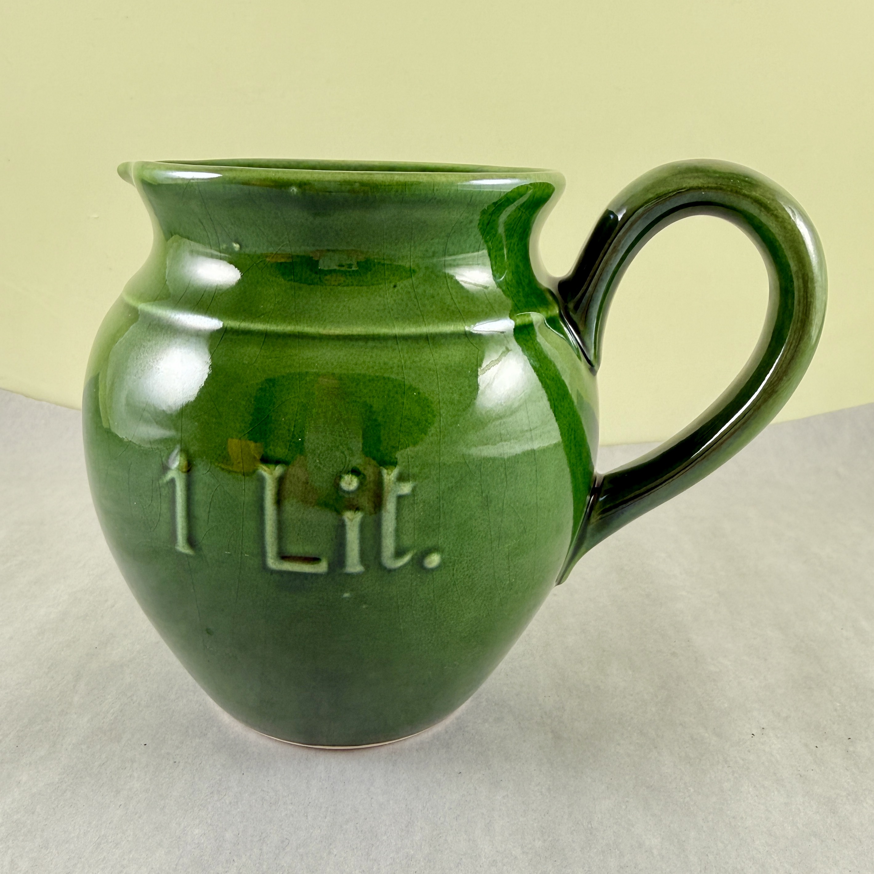 Italian Vintage Green Pottery One Liter Pitcher