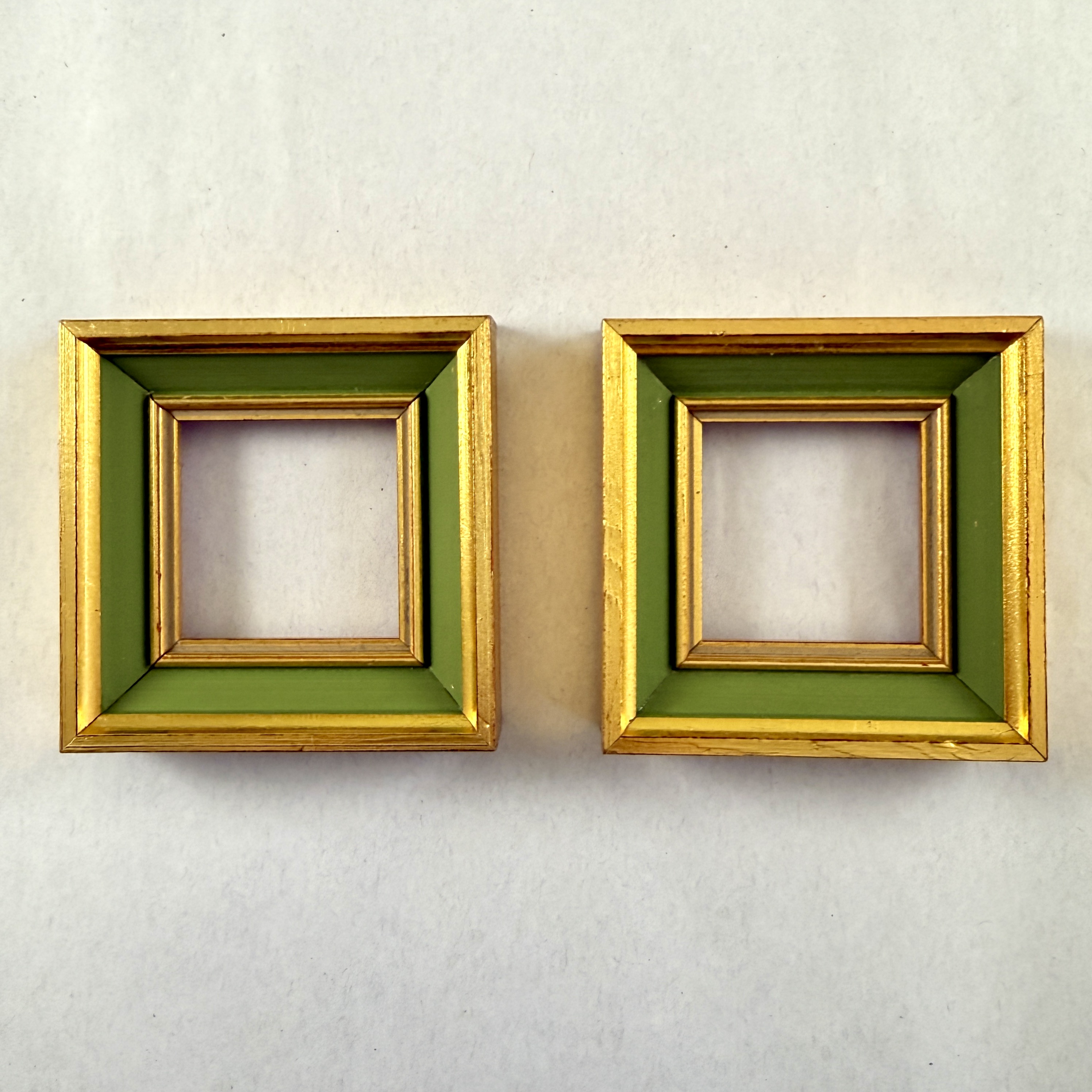 Gold Leaf & Green Wood Picture Frames, a pair
