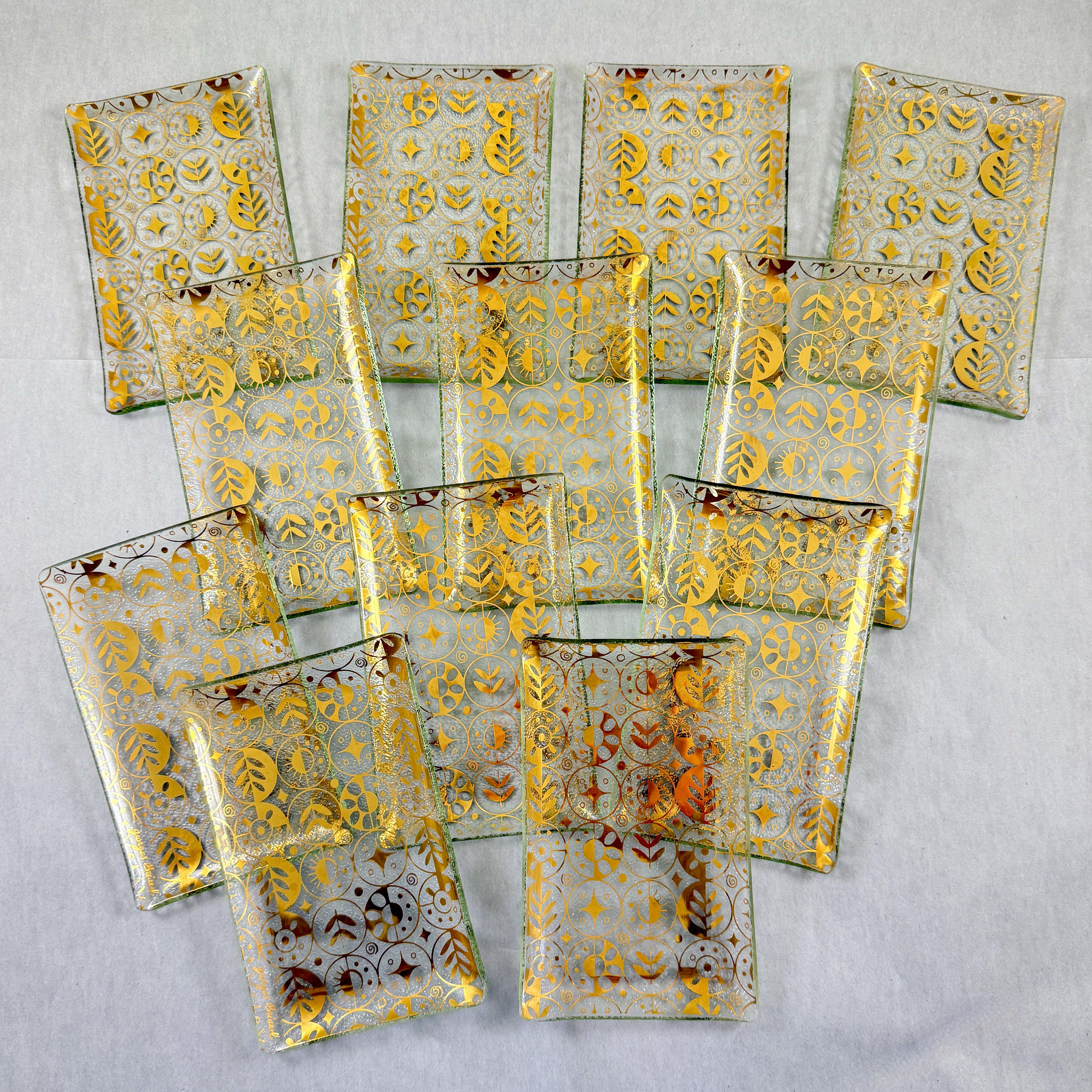 Briard Forbidden Fruit Gold Glass Canapé Trays, set of 12