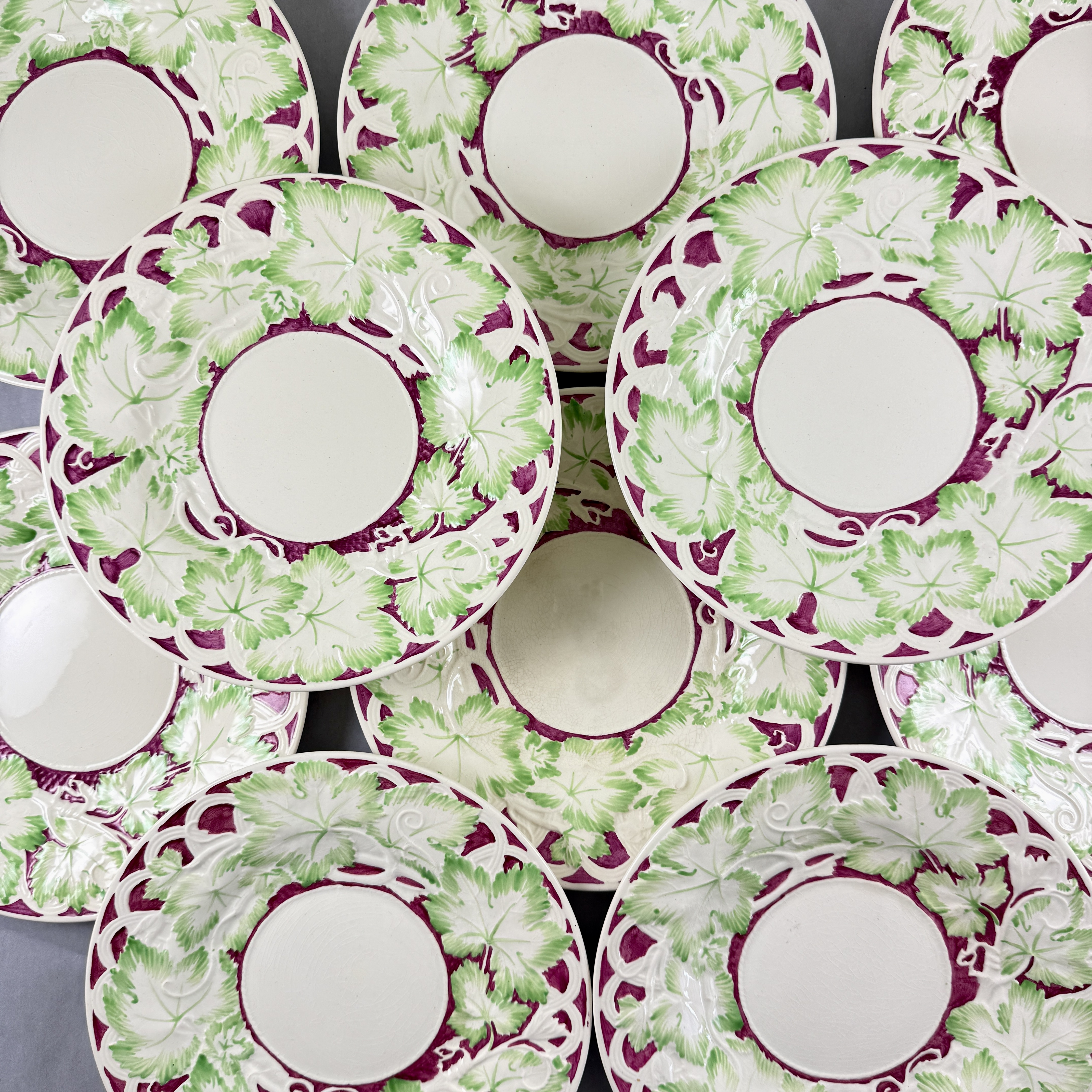 Wedgwood Burgundy & Green Leaf Plates, set of 10