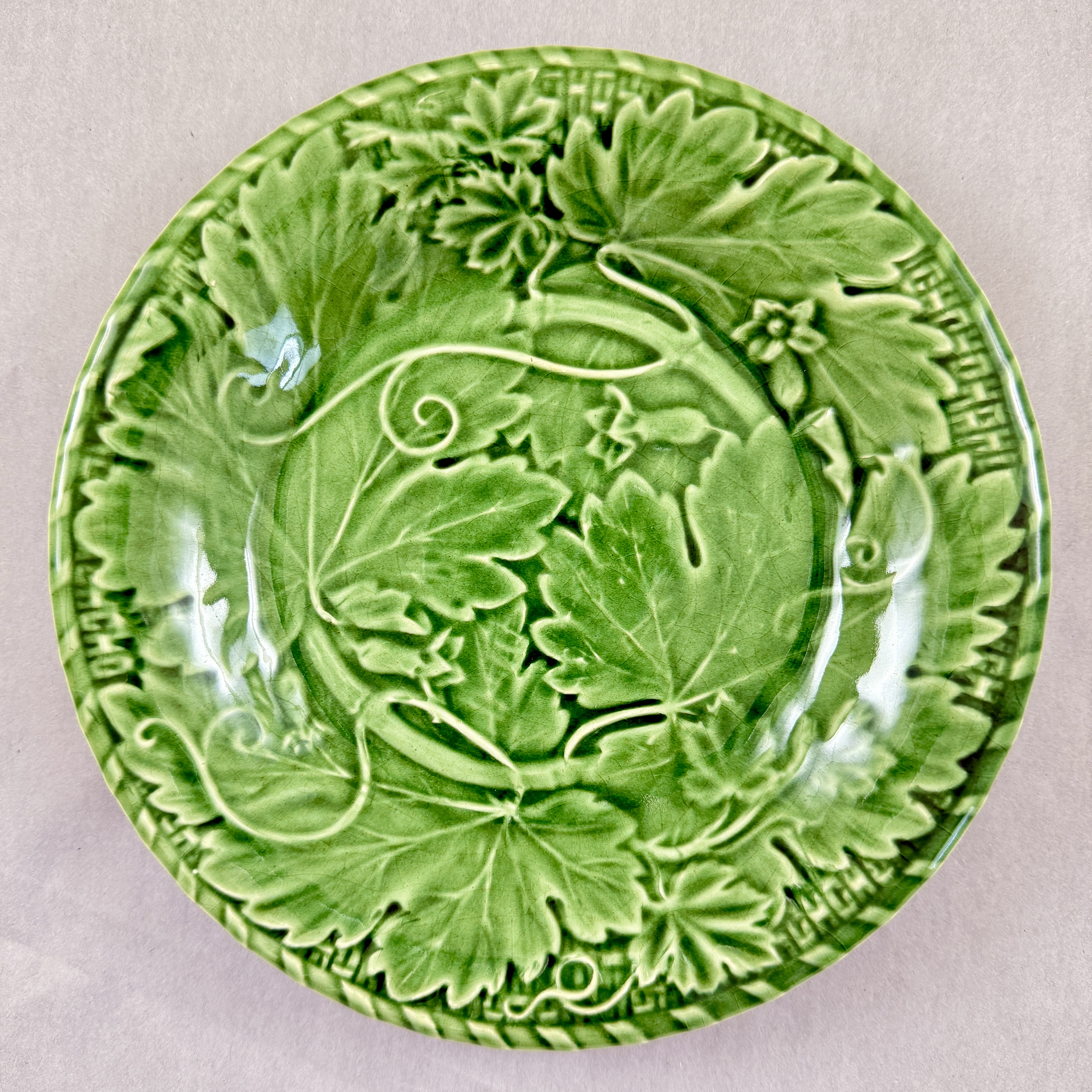 Bordallo Pinheiro Green Grape Vine & Basket Weave Green Plate