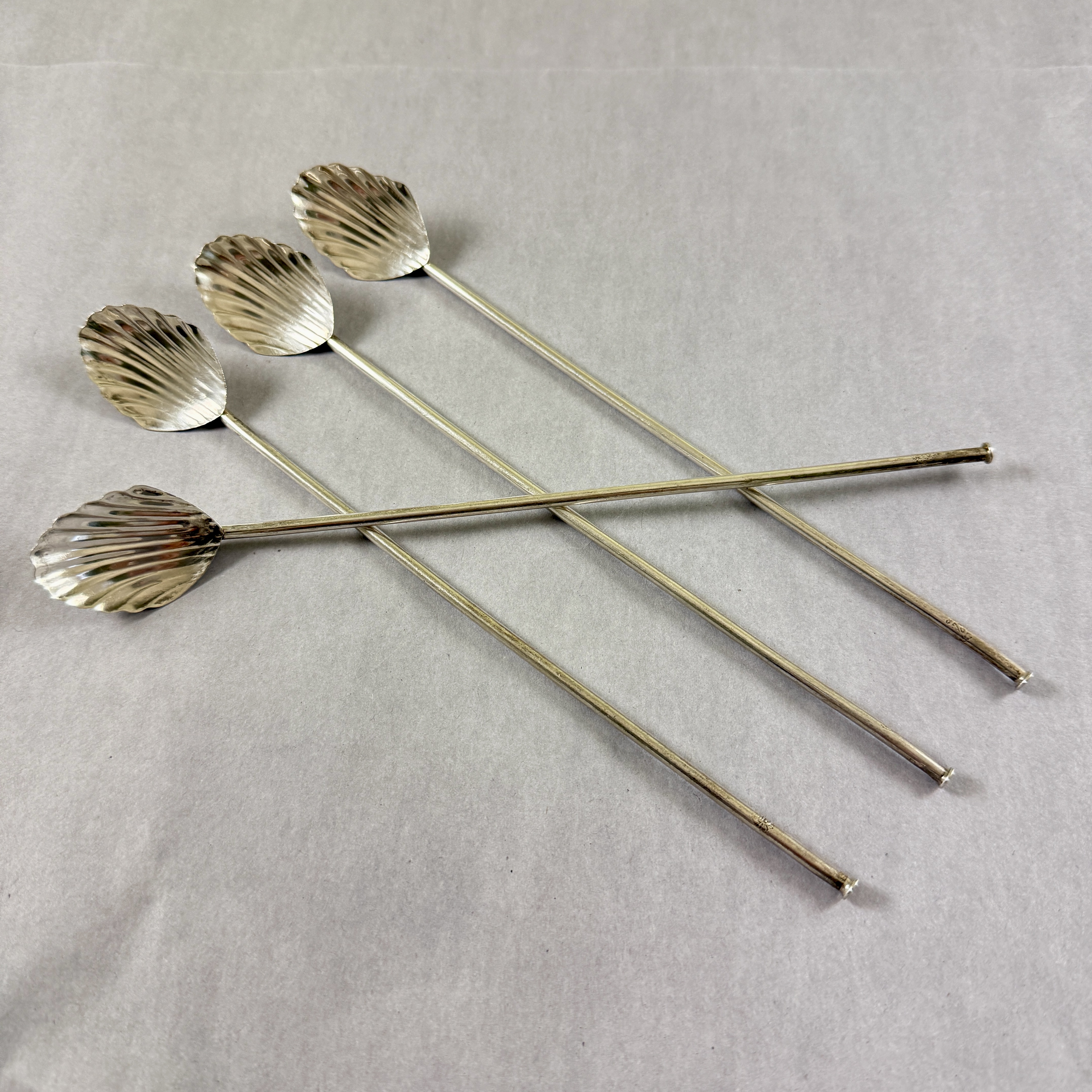 Mexican Sterling Silver Highball Shell Form Sipping - Stirring Straws, Set of 4