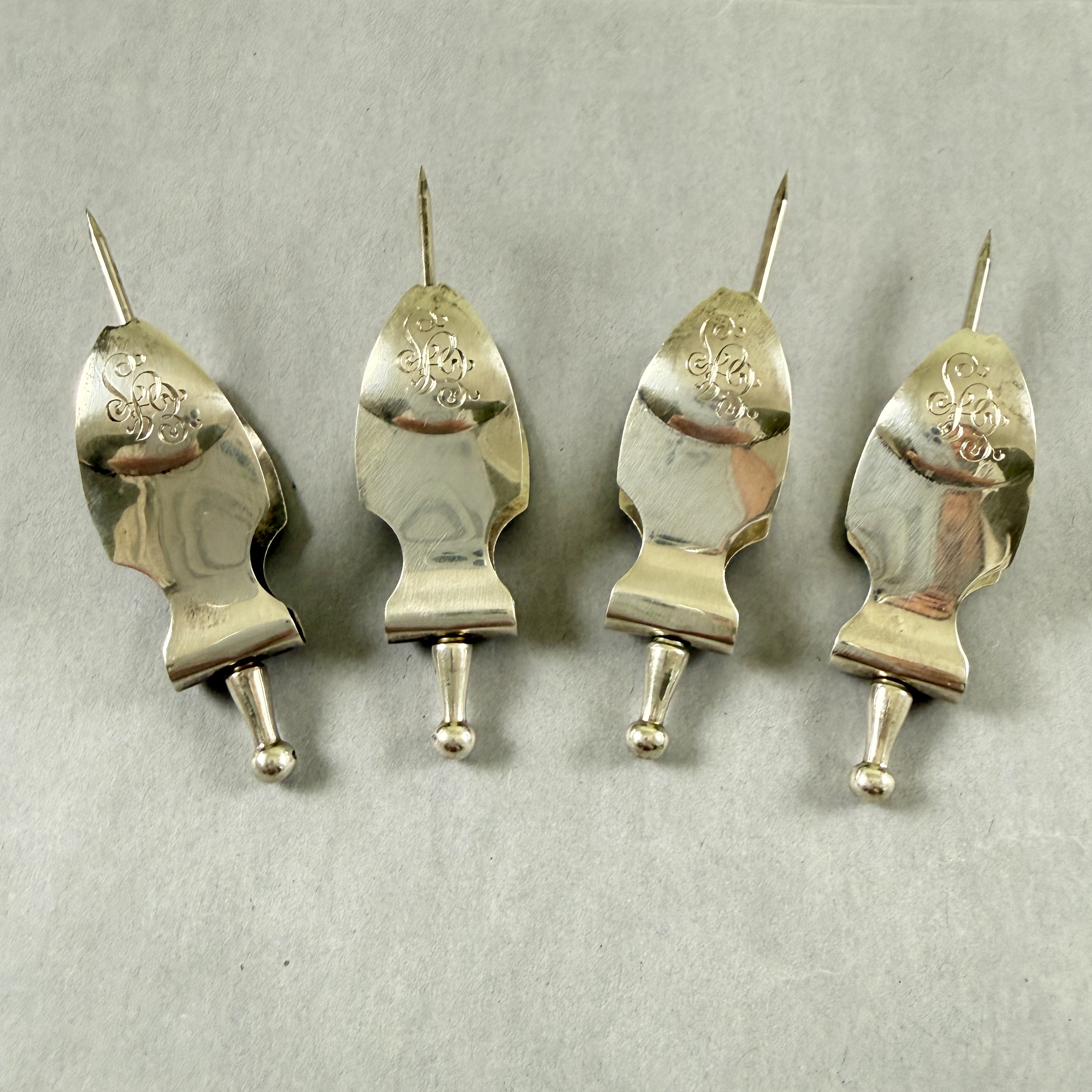 English Estate Sterling Silver Lemon Squeezers, Set / 4 (b)