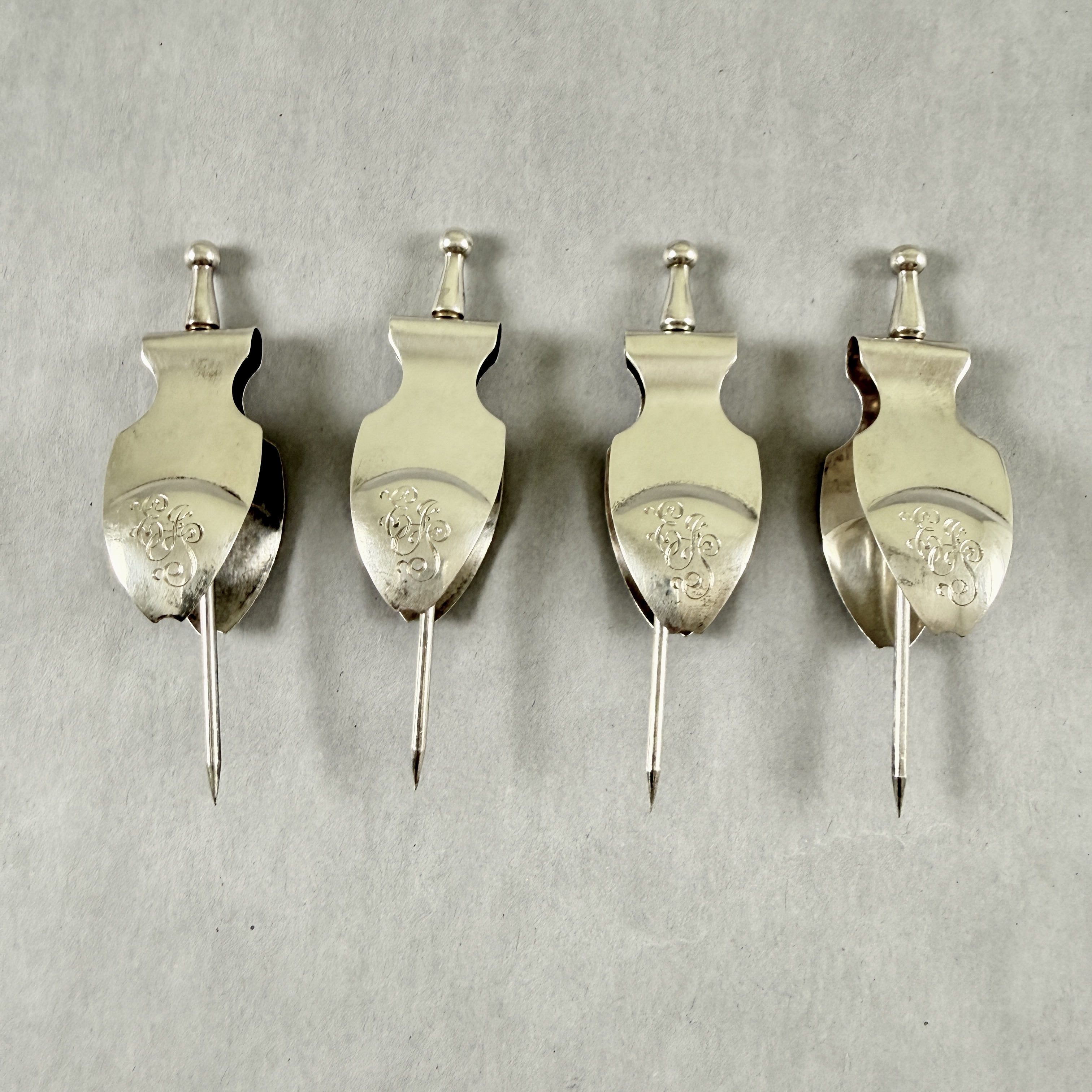 English Estate Sterling Silver Lemon Squeezers, Set / 4 (a)