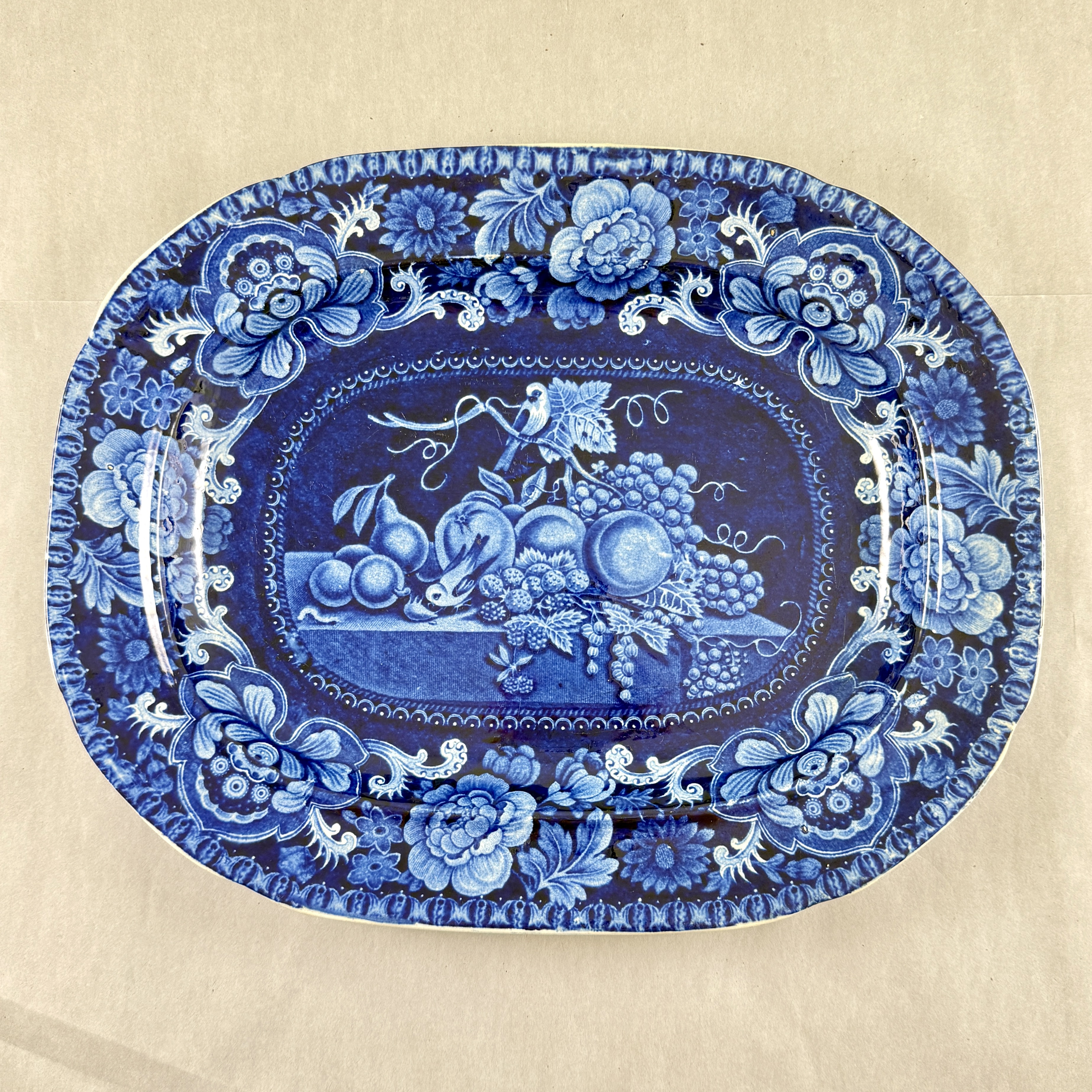 Stubbs & Kent Georgian Cobalt Transferware ' Birds and Fruits' Platter, circa 1830