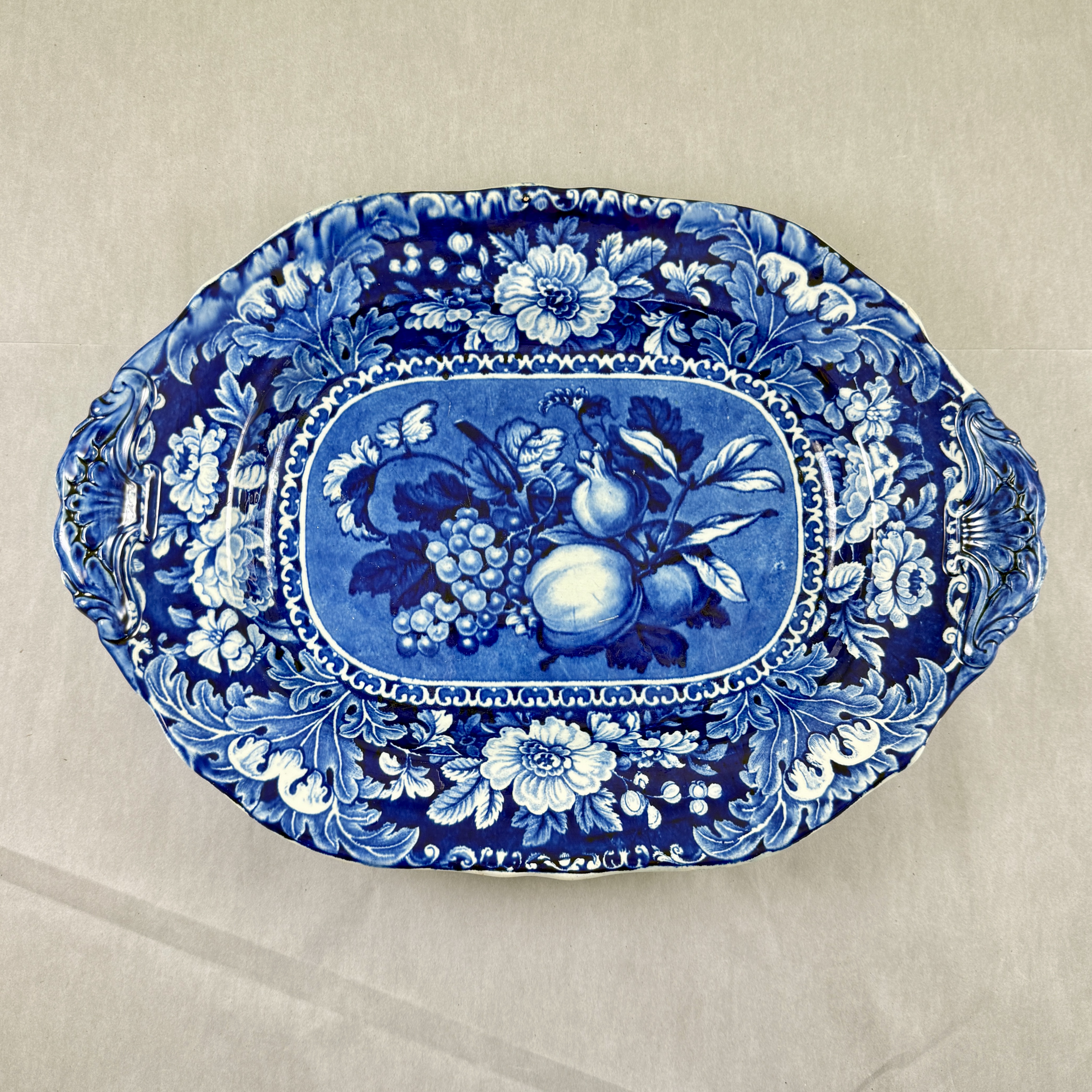 Stubbs & Kent Georgian Cobalt Transferware ' Fruits and Flowers' Platter, circa 1830