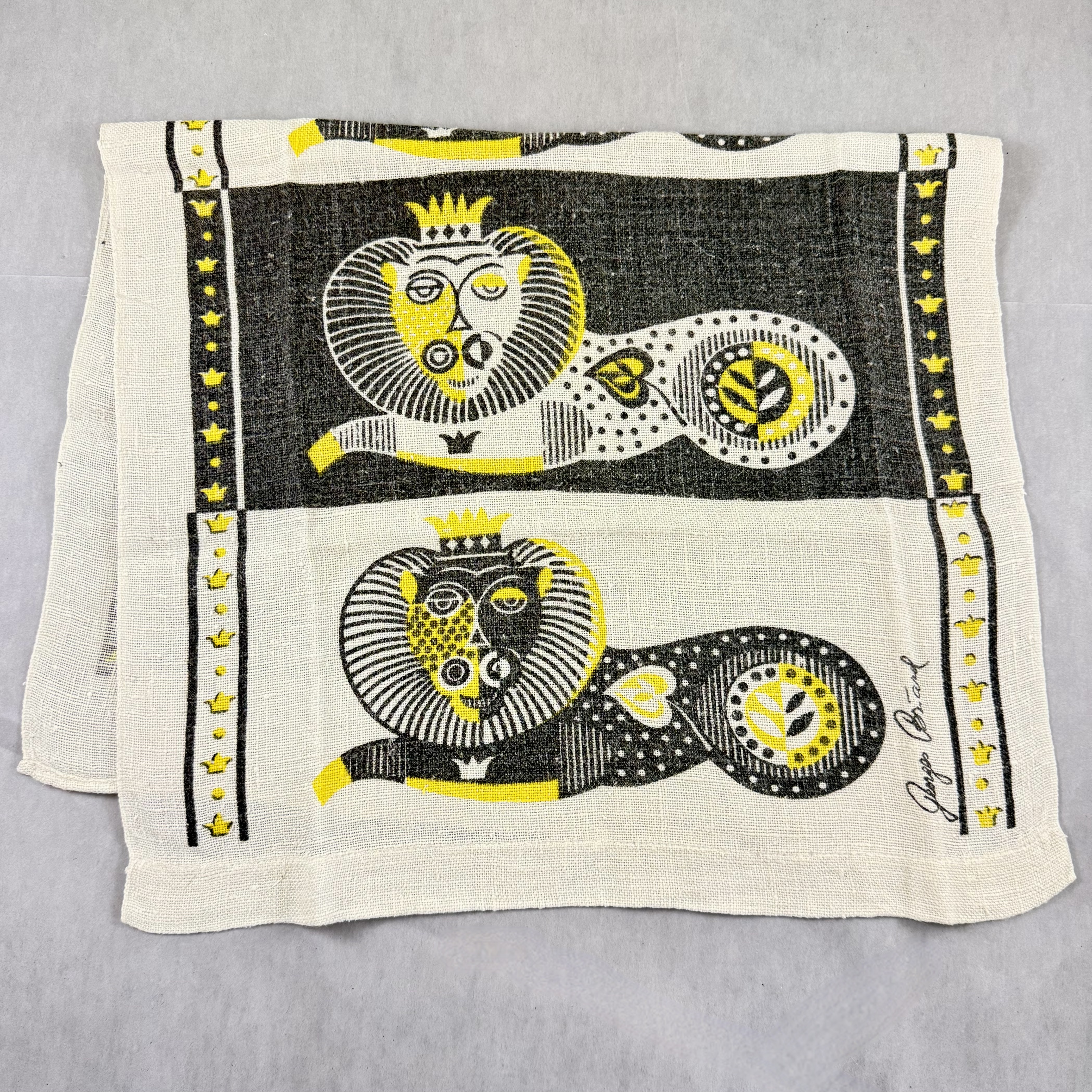 Mid-Century Georges Briard Lion Print Tea Towel