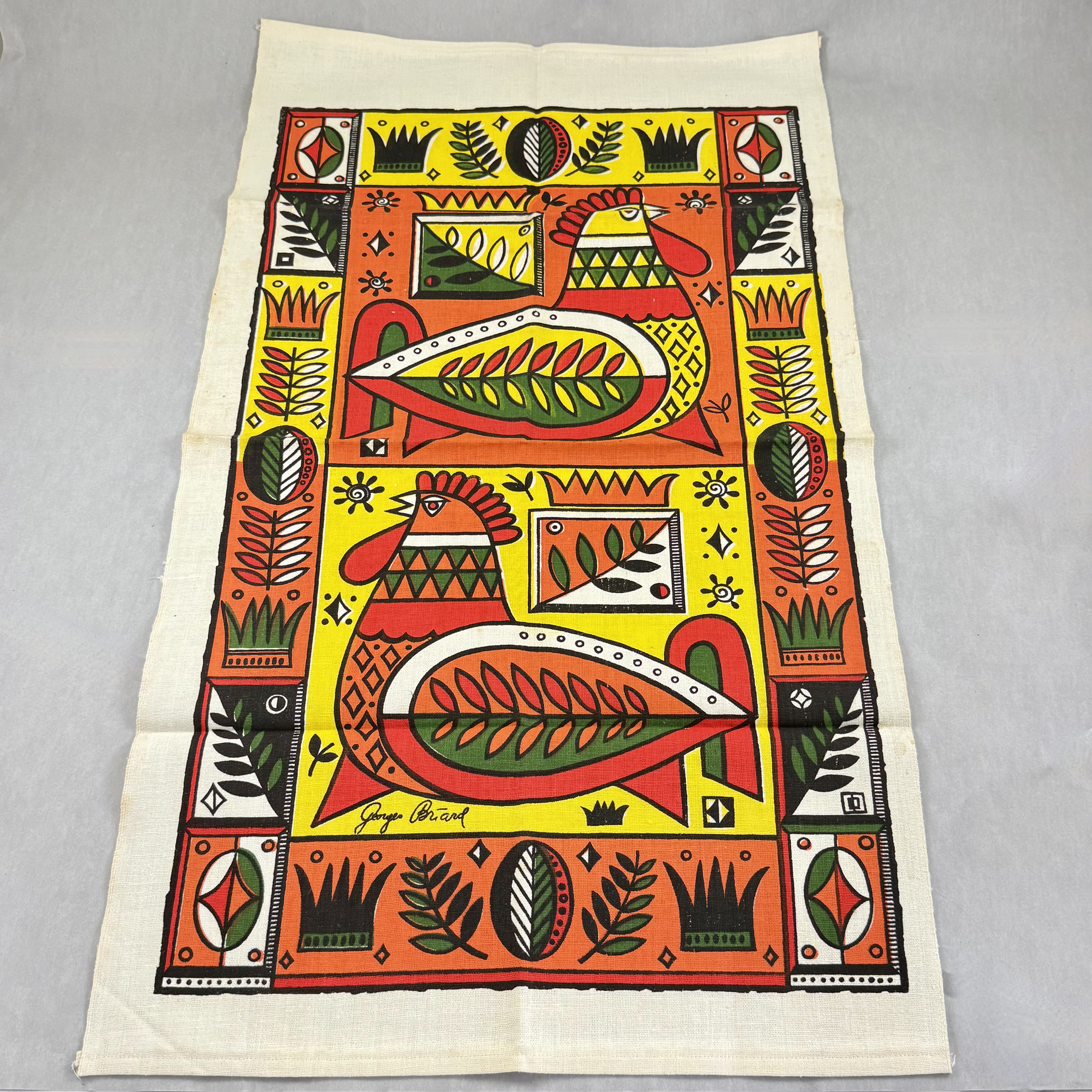 Mid-Century Georges Briard Rooster Print Tea Towel
