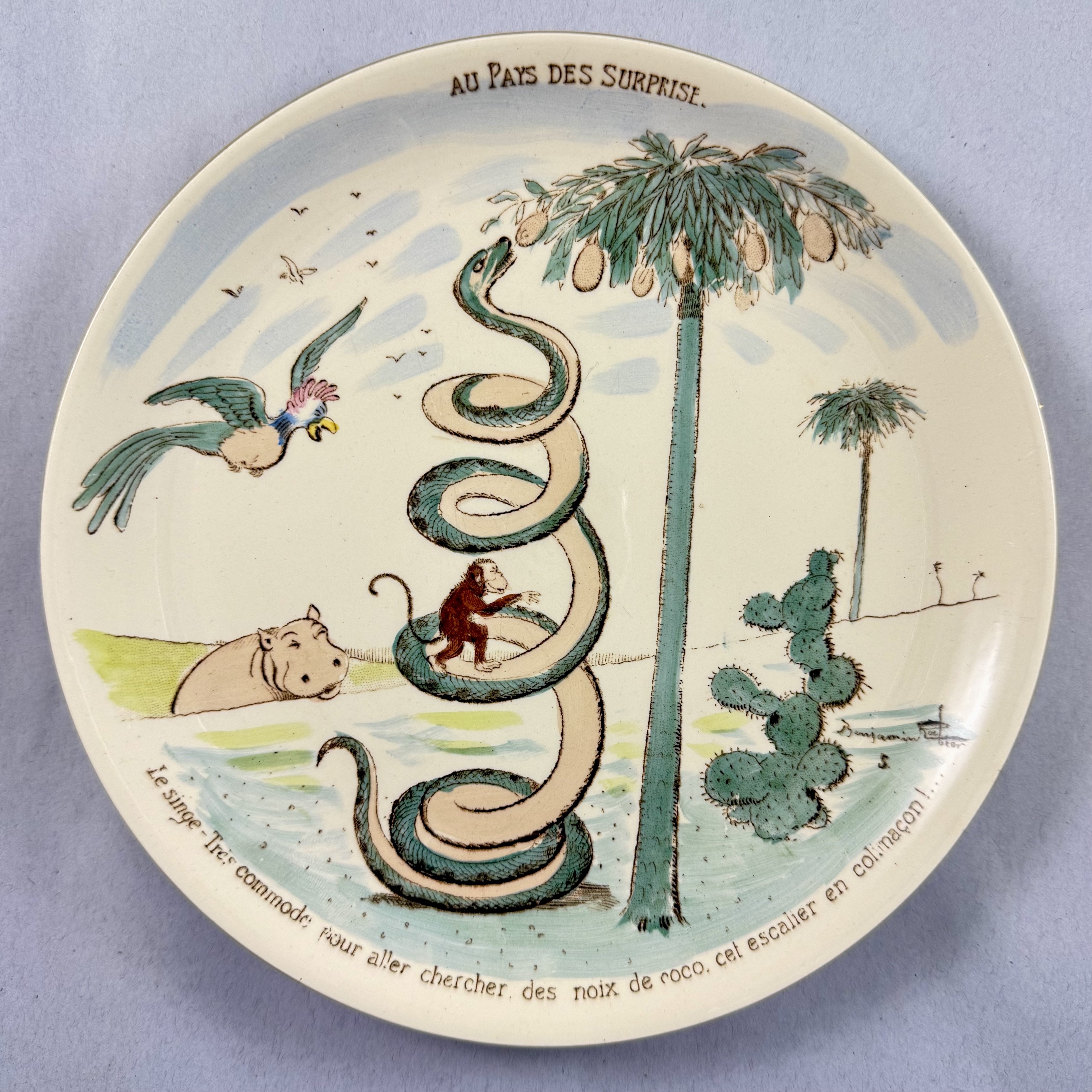 Sarreguemines Benjamin Rabier Childs Plate, Au Pays des Surprise