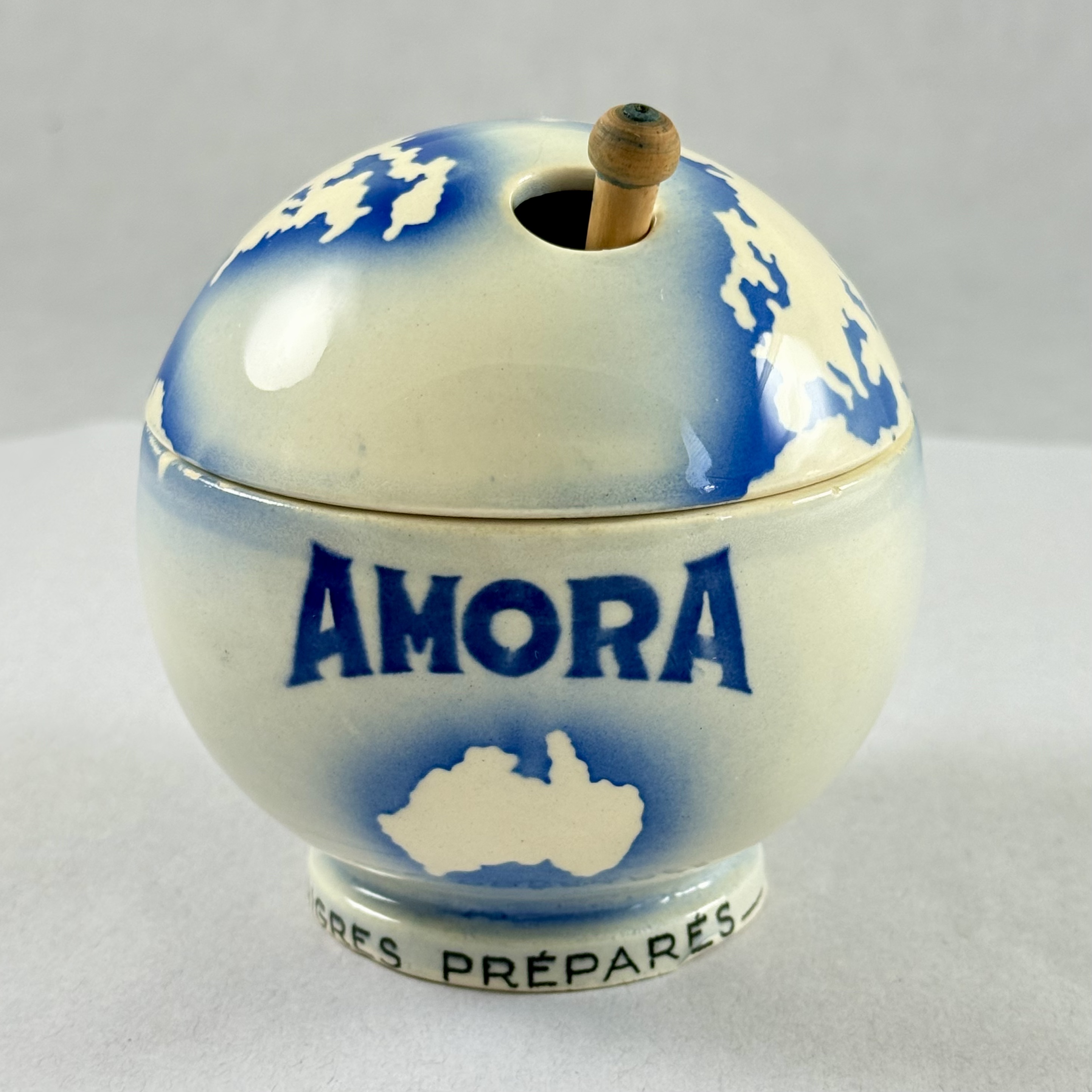 1930s Amora Mustard World Globe French Cafe Pot & Spoon