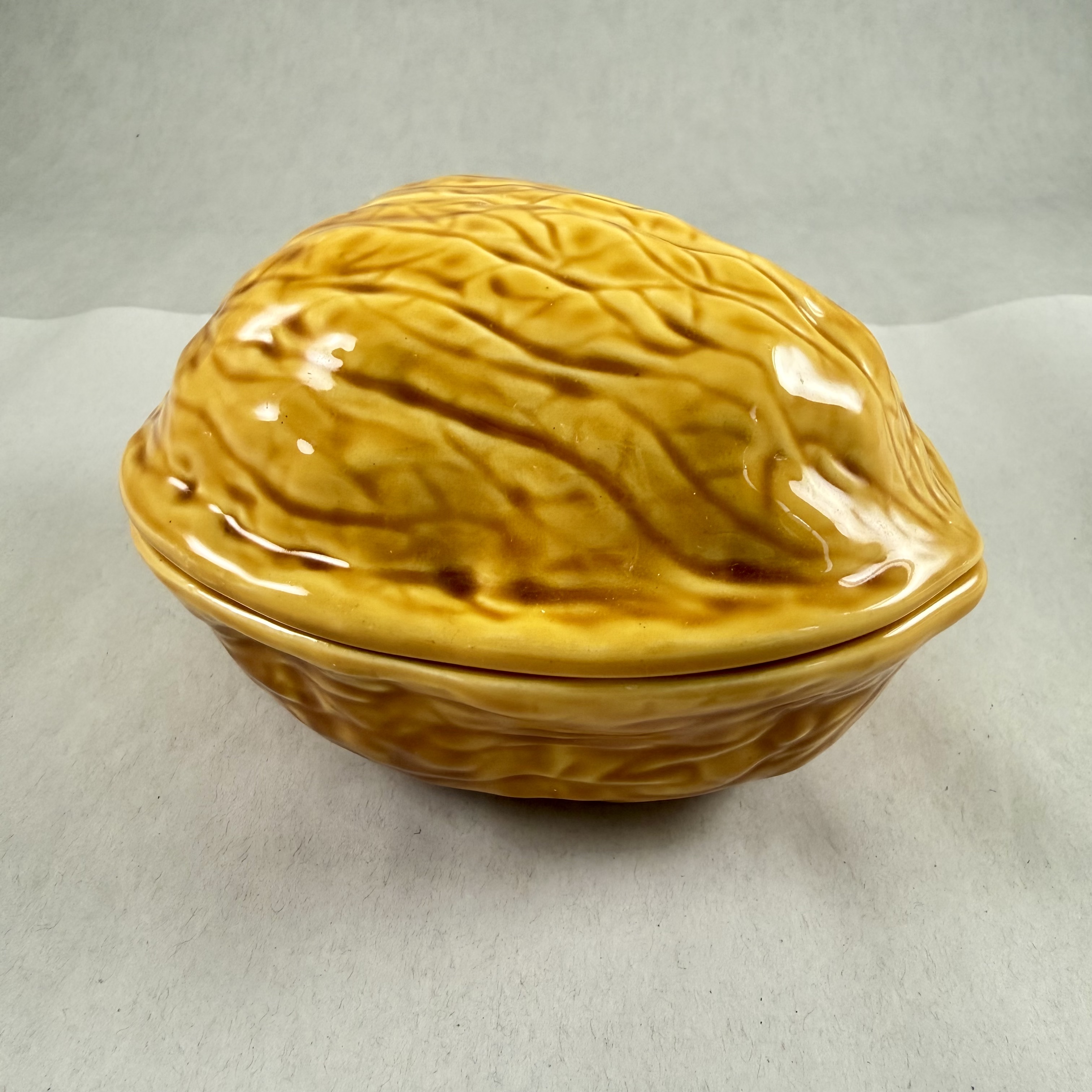 Vintage French Faïence Trompe l'oeil 'Walnut' Covered Box