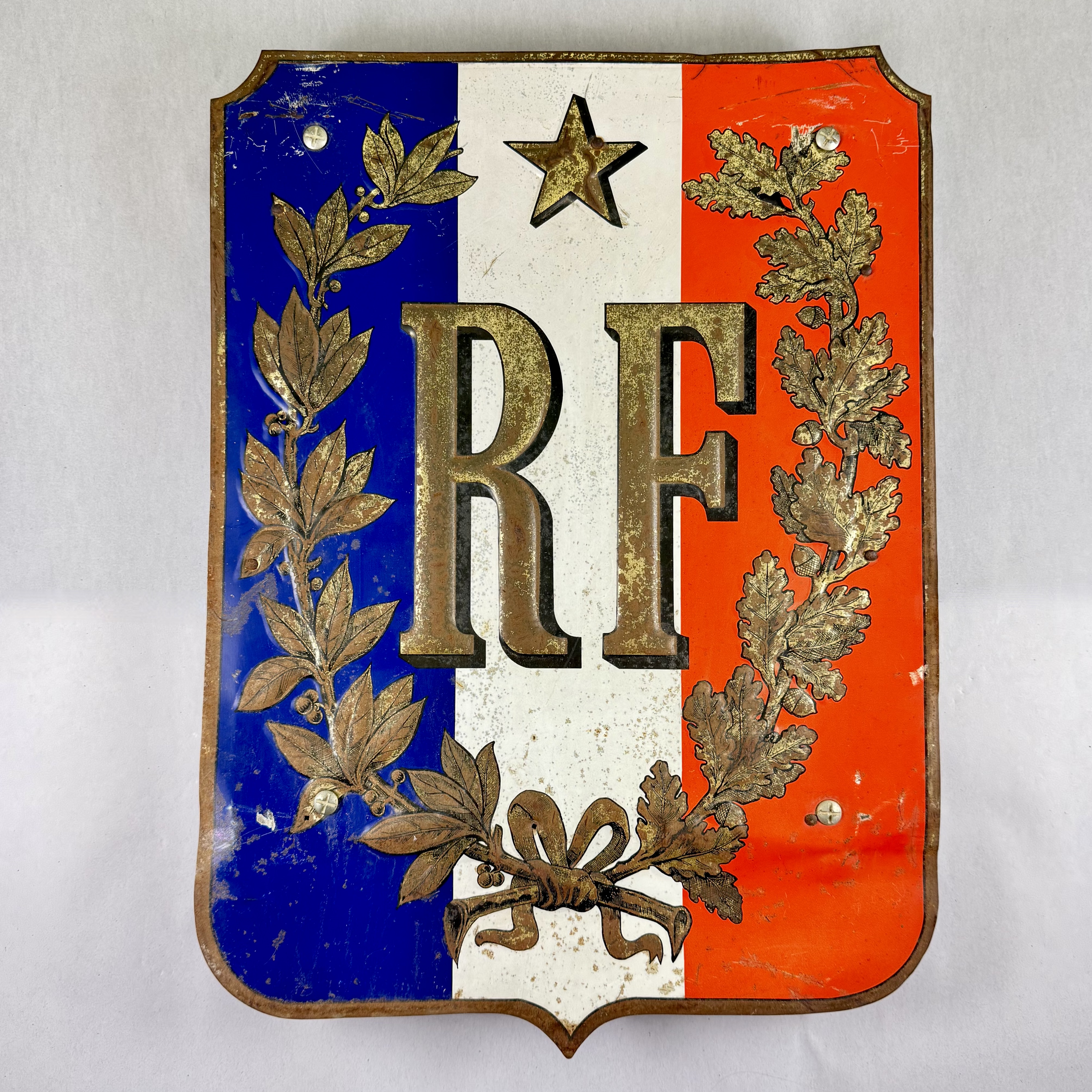 Antique French Fronton de Mairie République Française Shield Flag Holder