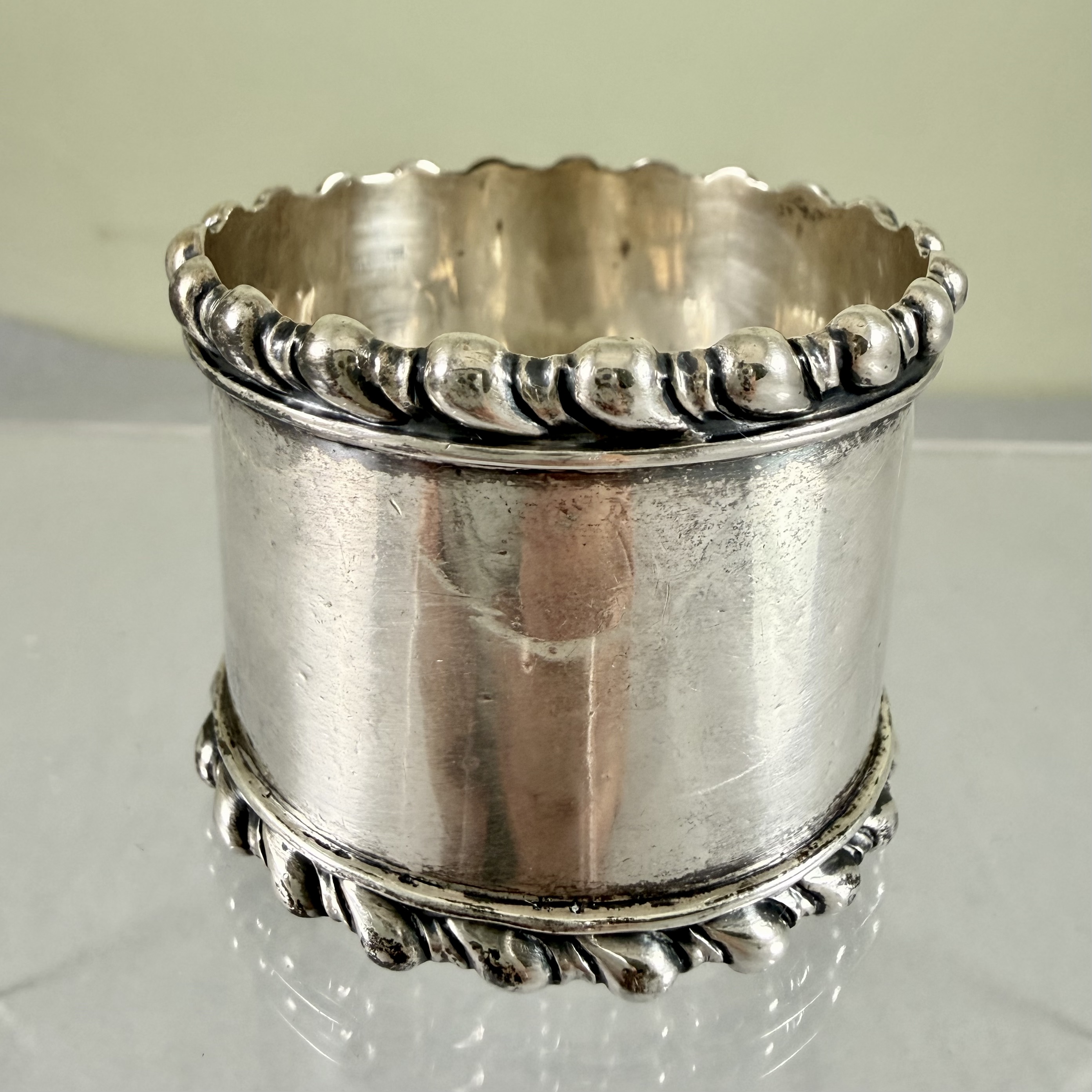 Sterling Silver Wide Napkin Ring - Scroll Banded