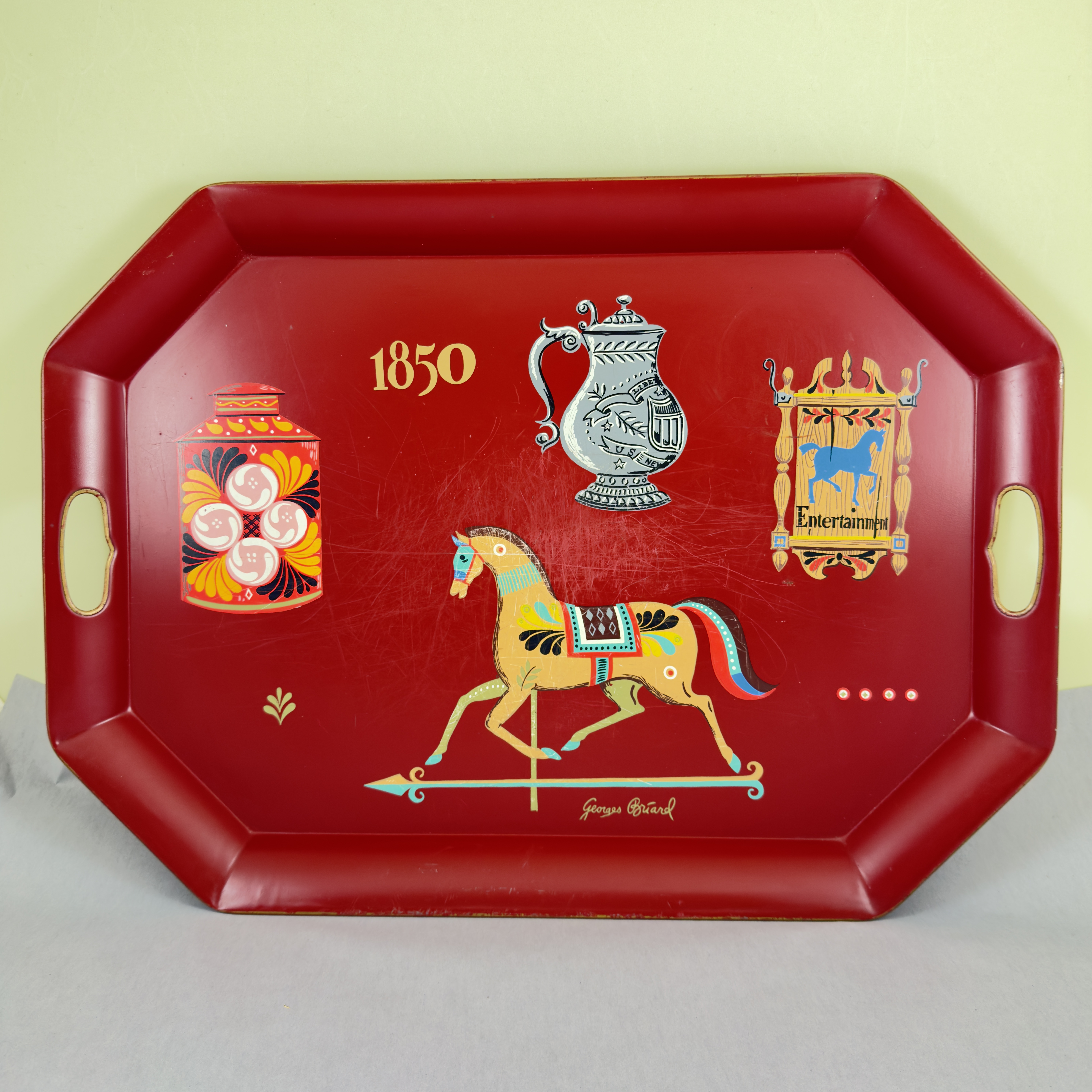 Georges Briard Tole De Lys Large Colonial Red Tray