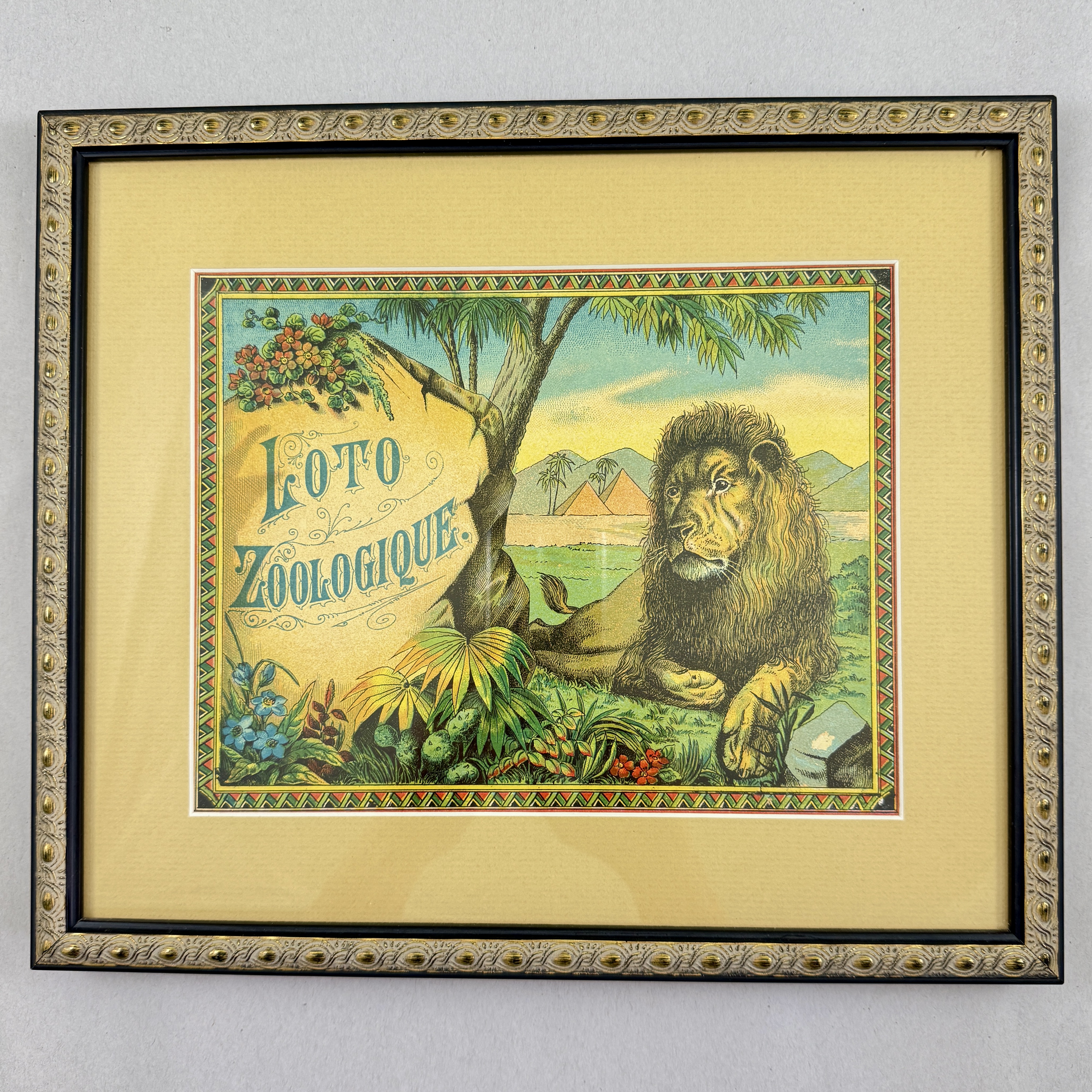 Loto Zoologique Game Box Lid, Chromolithograph, framed, circa 1900