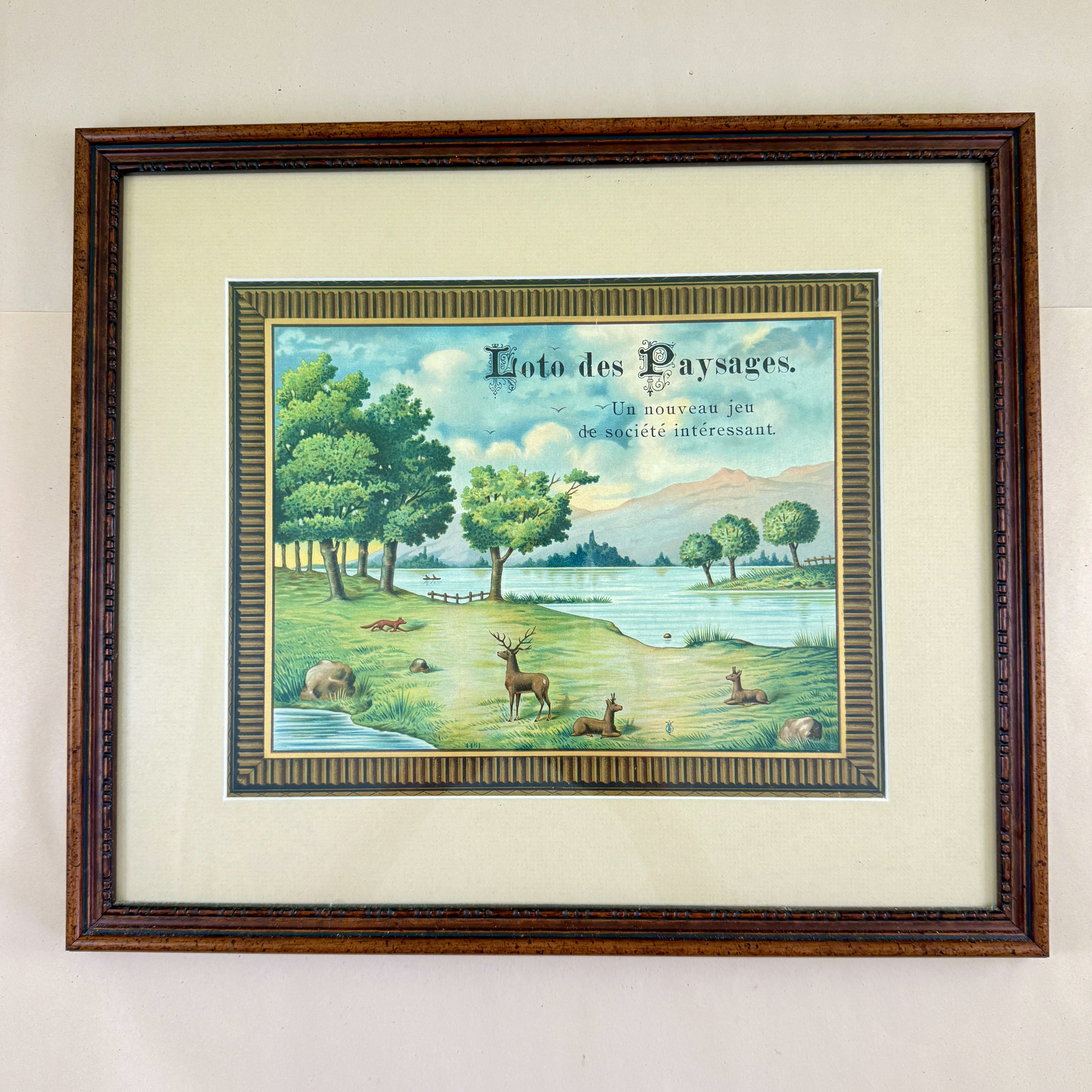 Loto des Paysages French Game Box Lid, framed, circa 1900